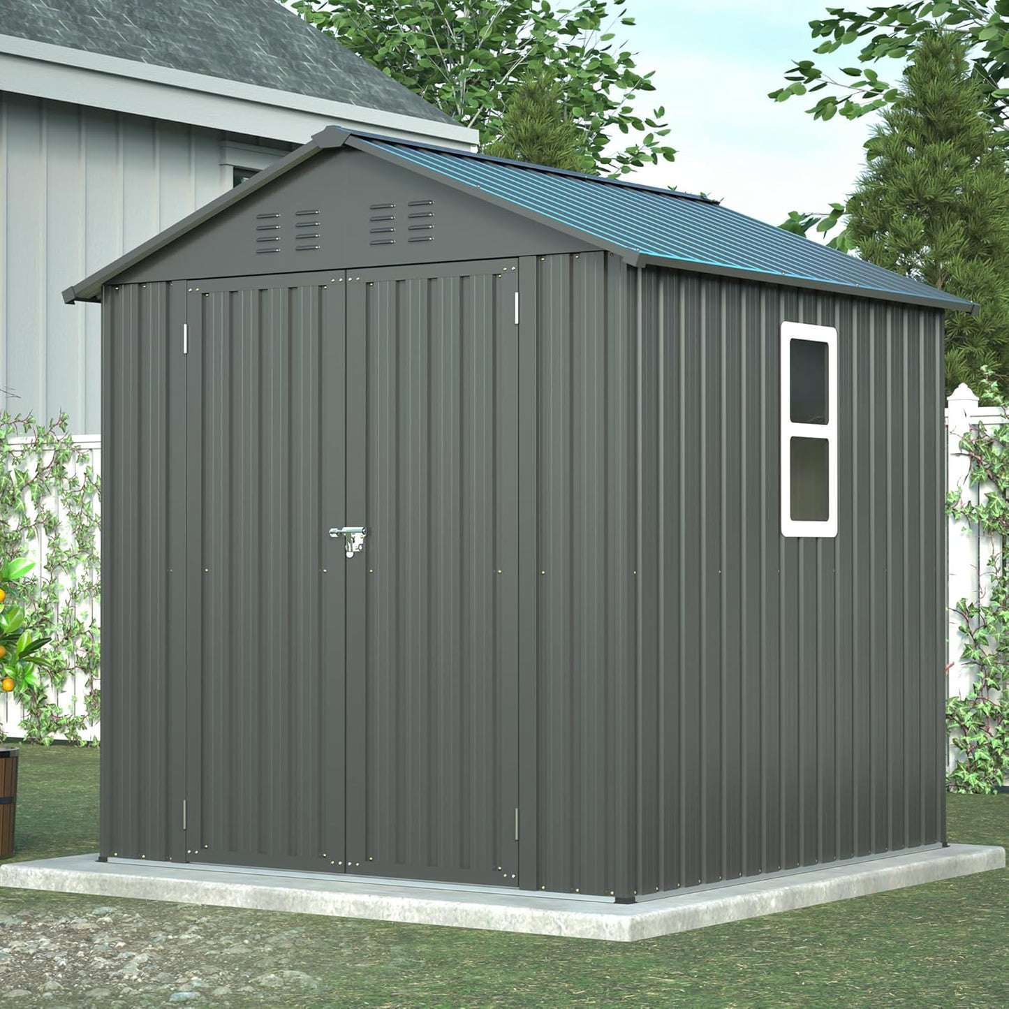 6' x 4' Outdoor Metal Storage Shed, Galvanized Steel Tool Garden Shed, for Patio Backyard Lawn Garden (6x4 Ft Grey)