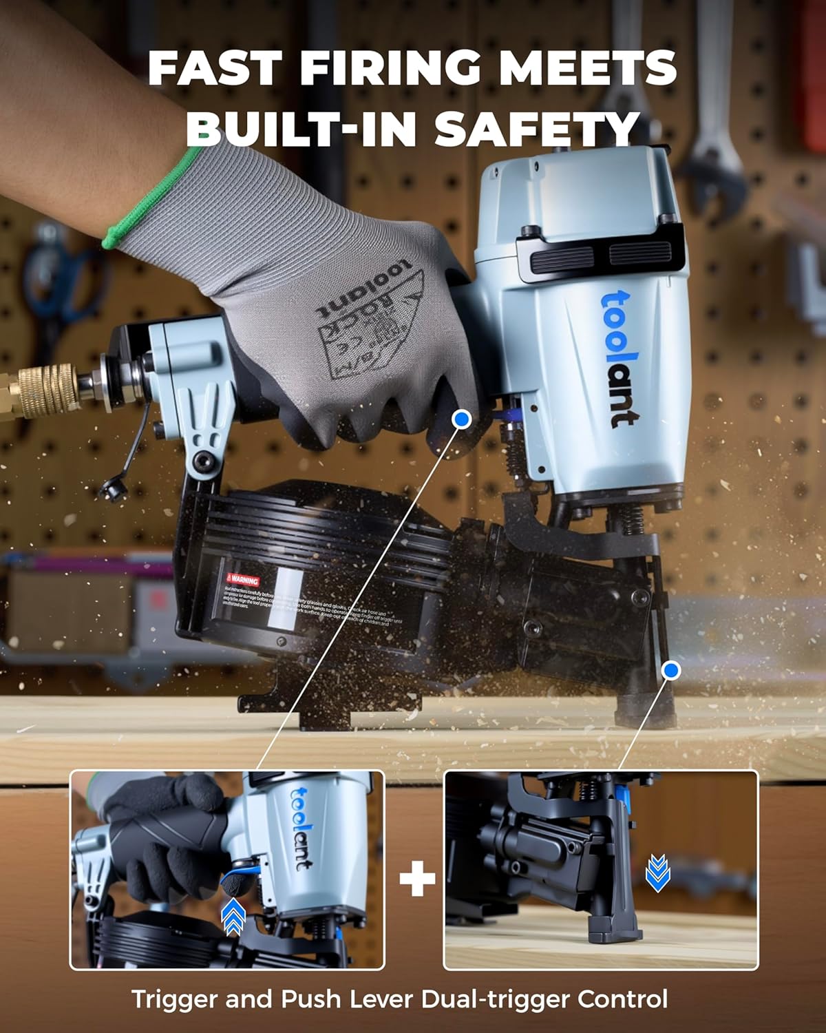 toolant Roofing Nailer, Pneumatic Roofing Nail Gun for 3/4" to 1-3/4" Nails, 120 Coil Capacity, 70-120 PSI, 15 Degree, Heavy Duty Roofing Tool for Asphalt Roofing Shingles, Fencing, and Wood Siding