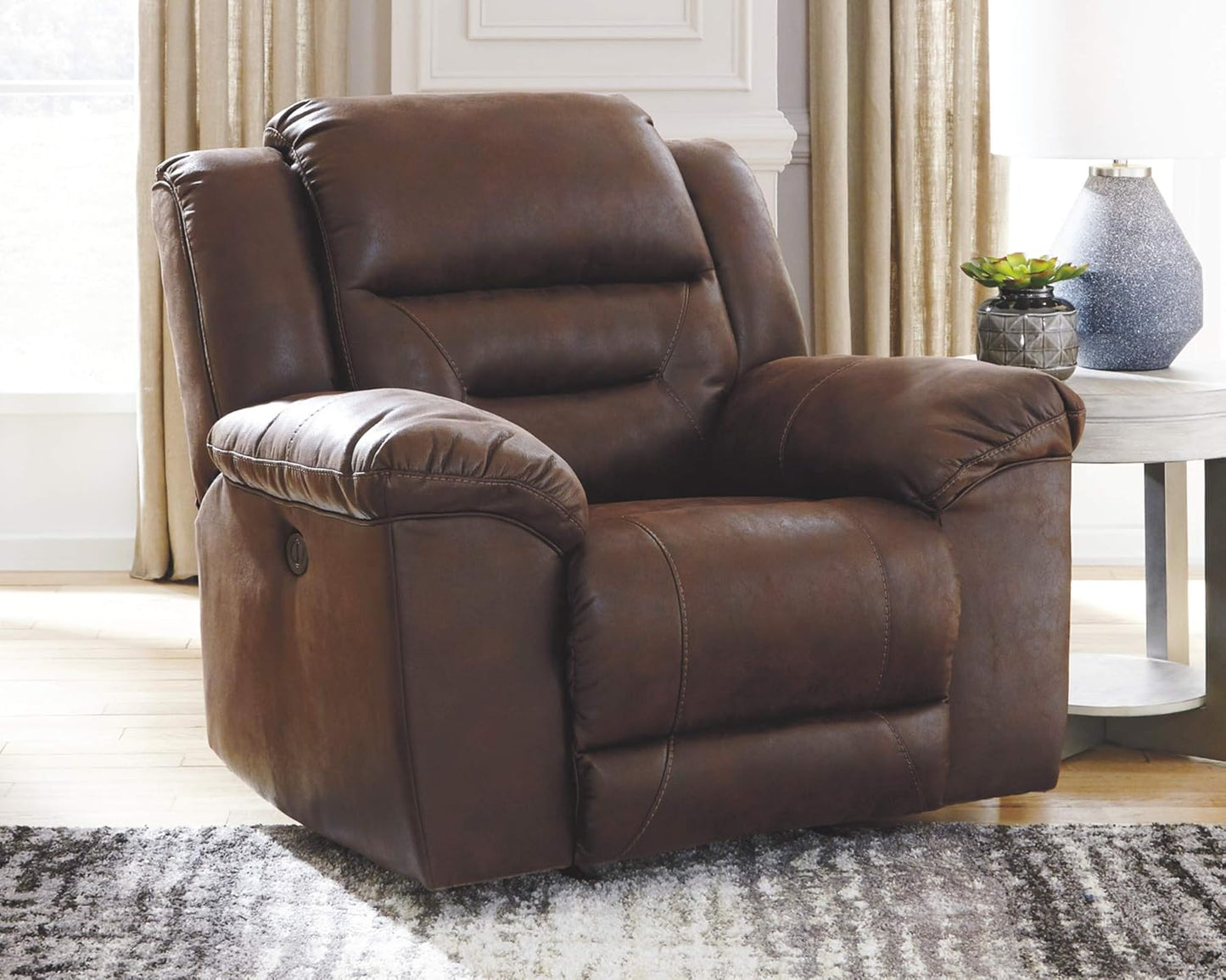 Signature Design by Ashley Stoneland Faux Leather Power Rocker Recliner, Dark Brown
