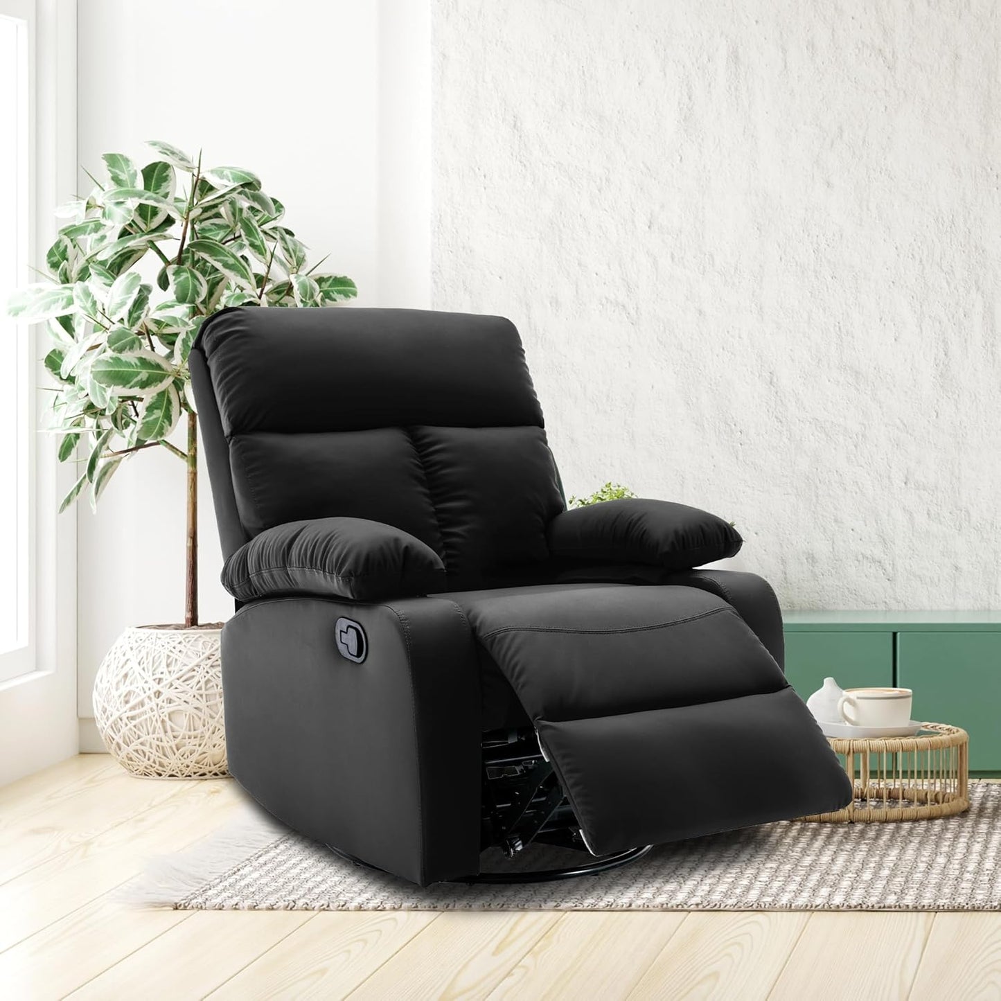 Swivel Rocker - Small Recliner for Small Spaces with Overstuffed Arms and Back, Manual Swivel Recliner Chair with Ultra-Soft Velvet for Living Room, Nursery, Bedroom, Dark Gray