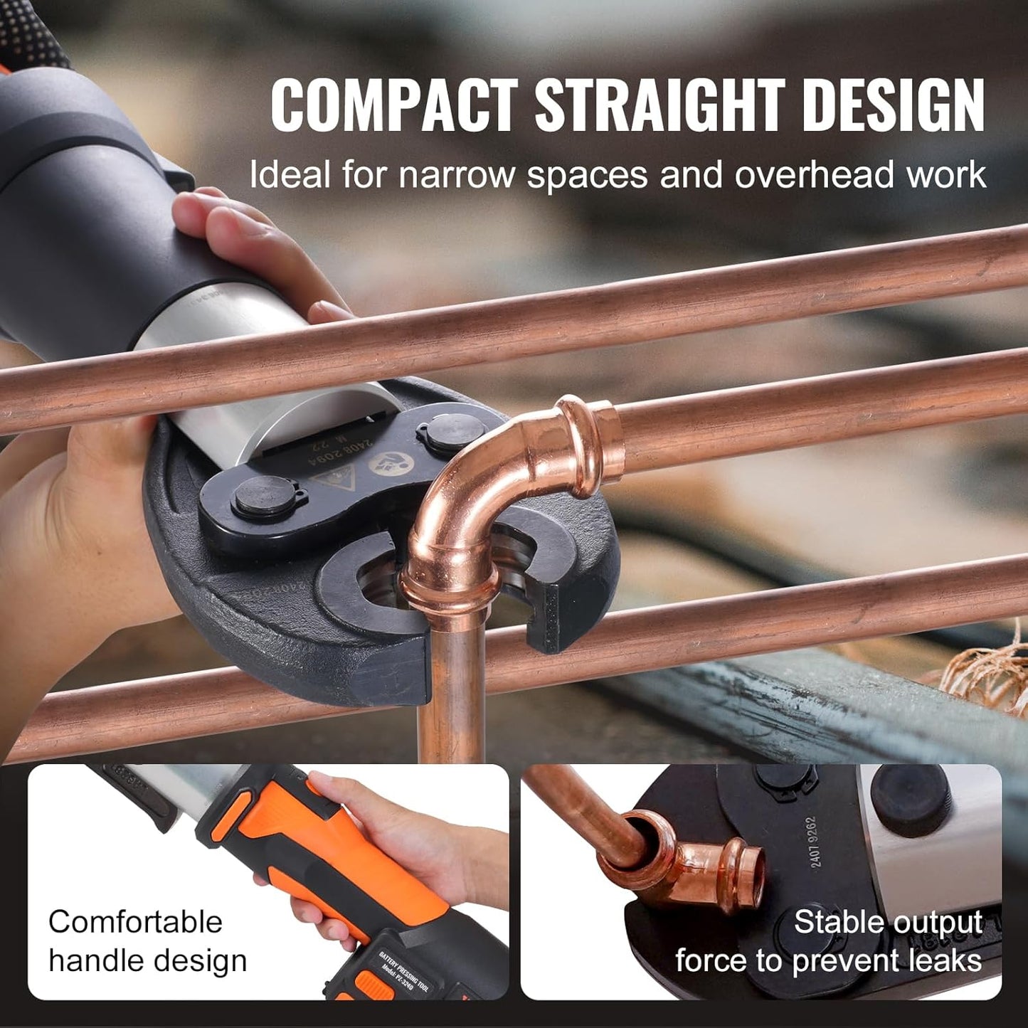 VEVOR Mini ProPress Tool, 18V Electric Pipe Crimping Tool for 1/2", 3/4", 1" Copper Pipes, Press Tool Kit with 3 Pro Press Jaws, 2pcs 2AH Battery, Fast Charger & Carrying Case