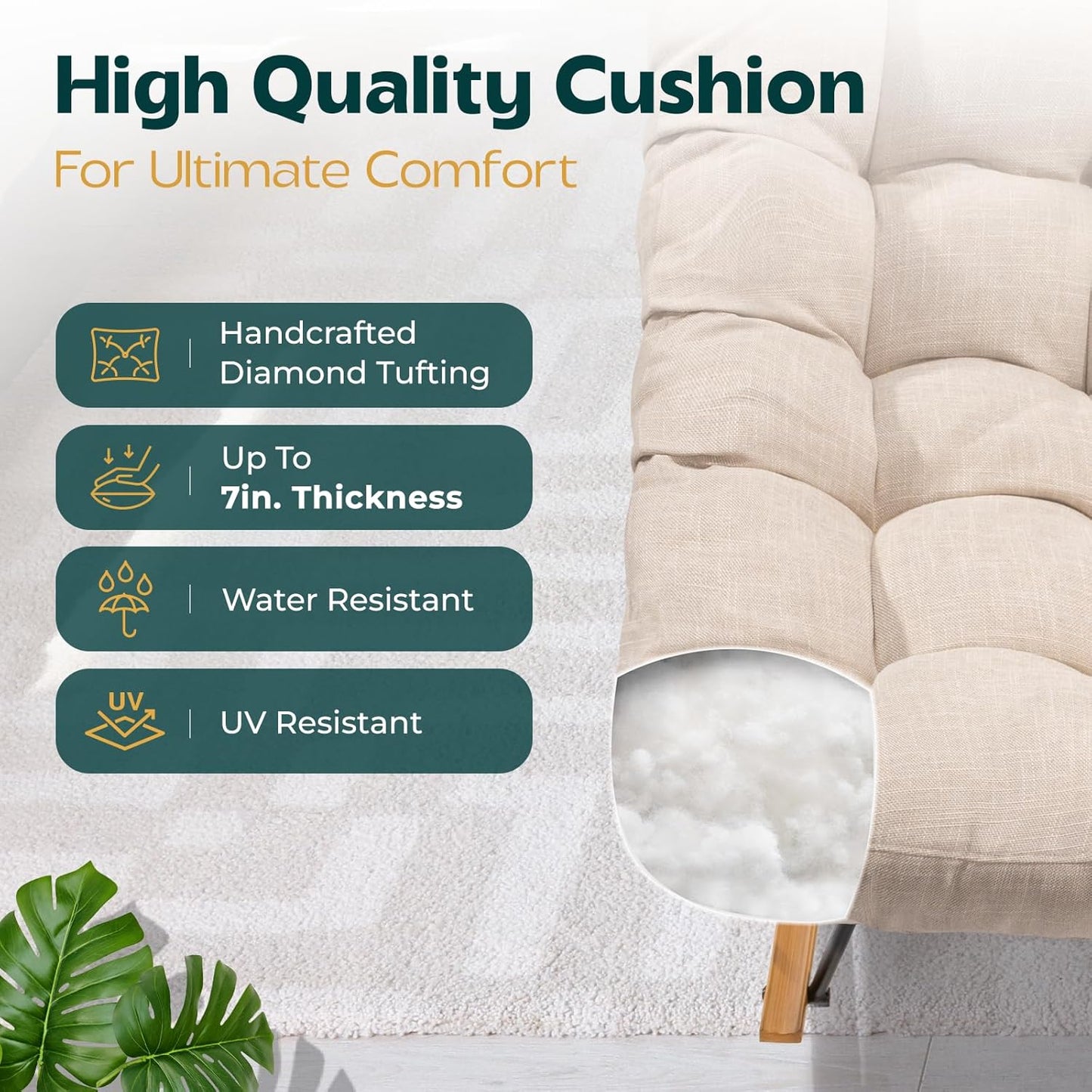 Bme Rocking Chair Outdoor & Indoor, Metal ounge Rocking Chair with Thick Cushion, Modern Rocker Chair for Living Room, Porch, Backyard, Beige Cushion - Wood Texture Rocker