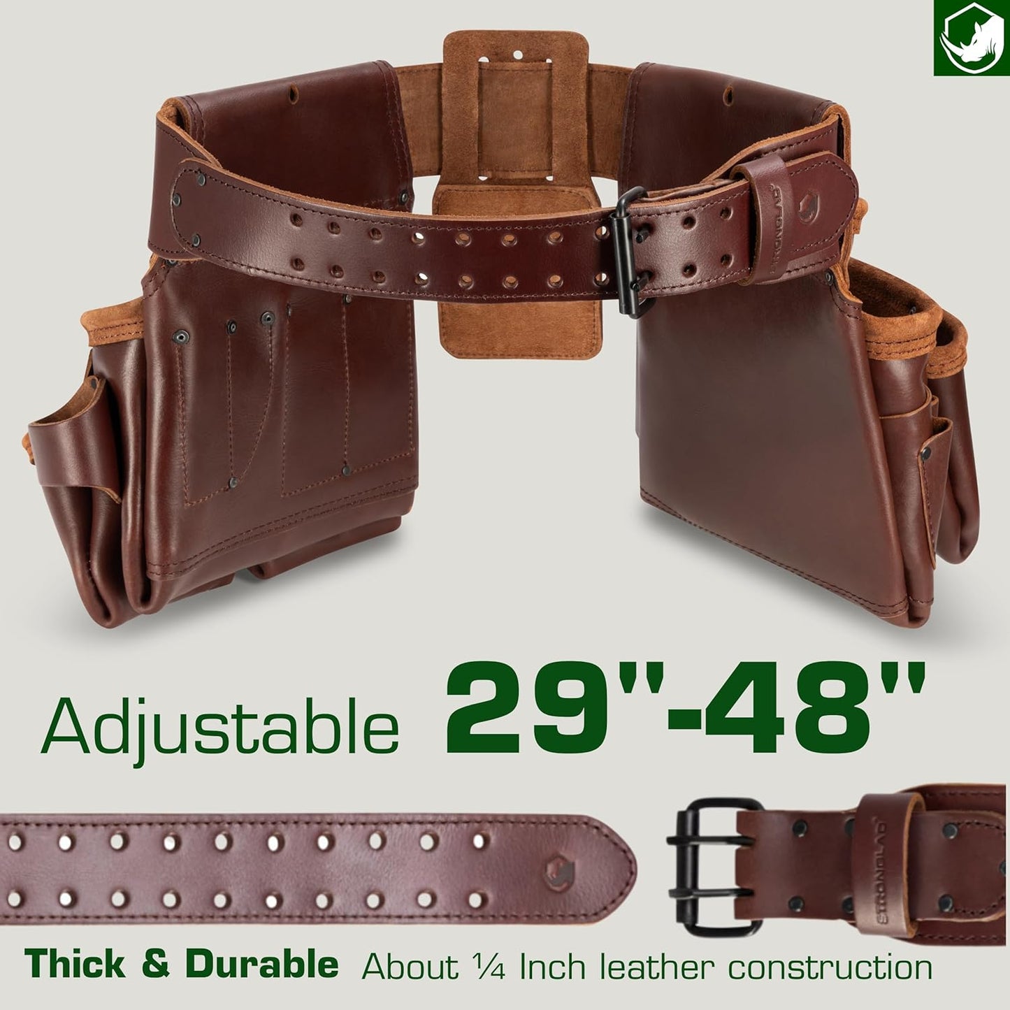 STRONGLAD Tool Belt - Framing Tool Belt for Carpenters - Tool Belts for Men - Carpenter Pouches for Construction - 21 Pockets, Oil-Tanned Full-Grain Leather T800