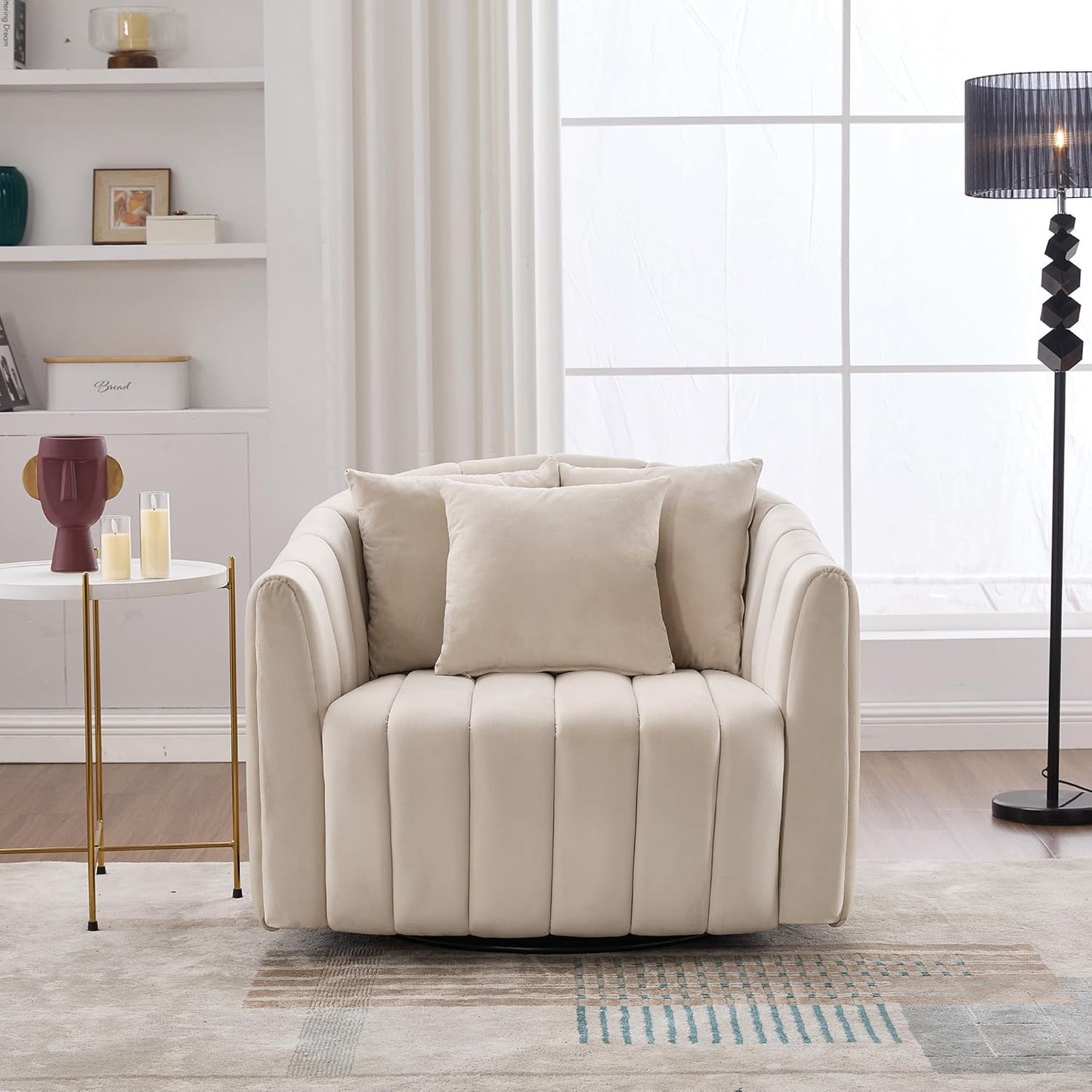 40" W Upholstered Oversized 360° Swivel Accent Barrel Chair and Half Cozy Sofa with Removable Pillows, Velvet Club Armchair for Living Room Bedroom Office Lounge, Black