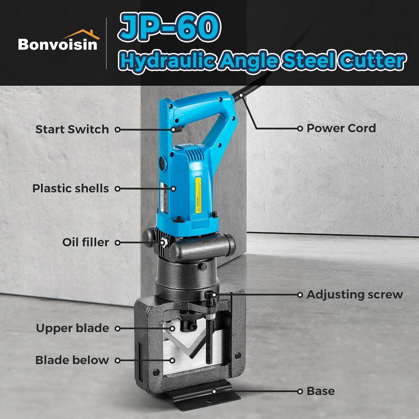 Bonvoisin Electric Hydraulic Angle Iron Steel Cutter 1500W Portable Hydraulic Angle Iron Steel Cutting Tool Machine for Angle Steel Angle Iron 110V