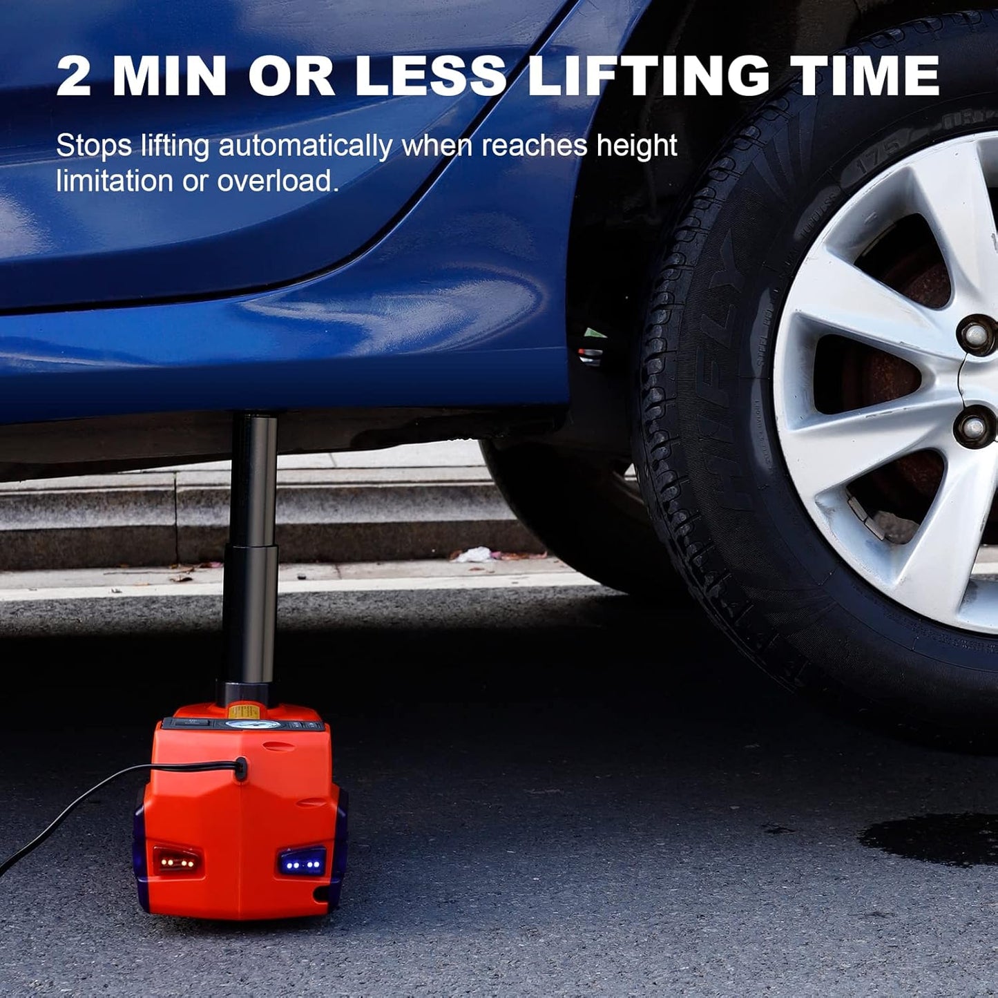 TYAYT 5 Ton Electric Hydraulic Car Jack Kit, Portable with LED Light, Compatible with Car, SUV, Truck, Lifting Range 6-17.7 Inches (Red)