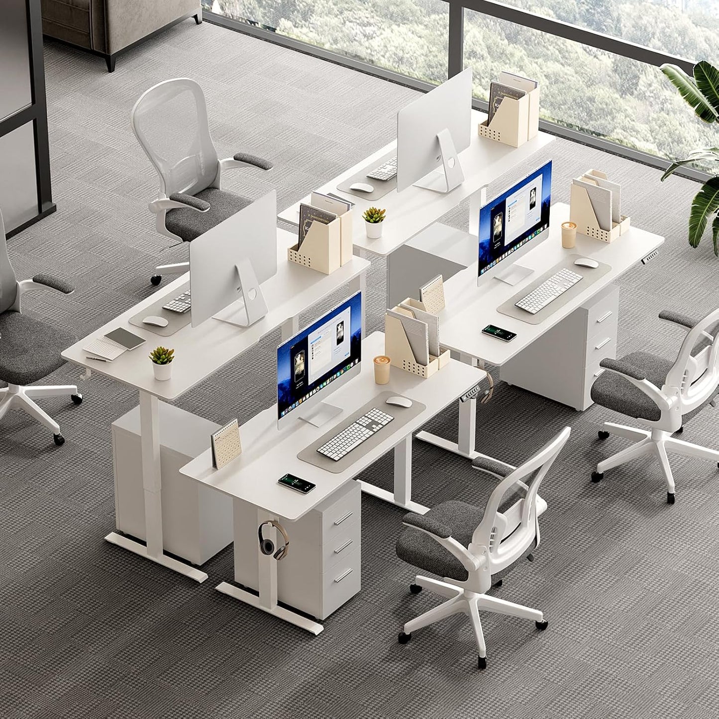 63 x 28 Inch Electric Standing Desk Adjustable Height,Sit Stand Up Desk with Wheels,Home Office,Rising Desk,Computer Workstation, Gaming Work (Spliced Desktop,White)
