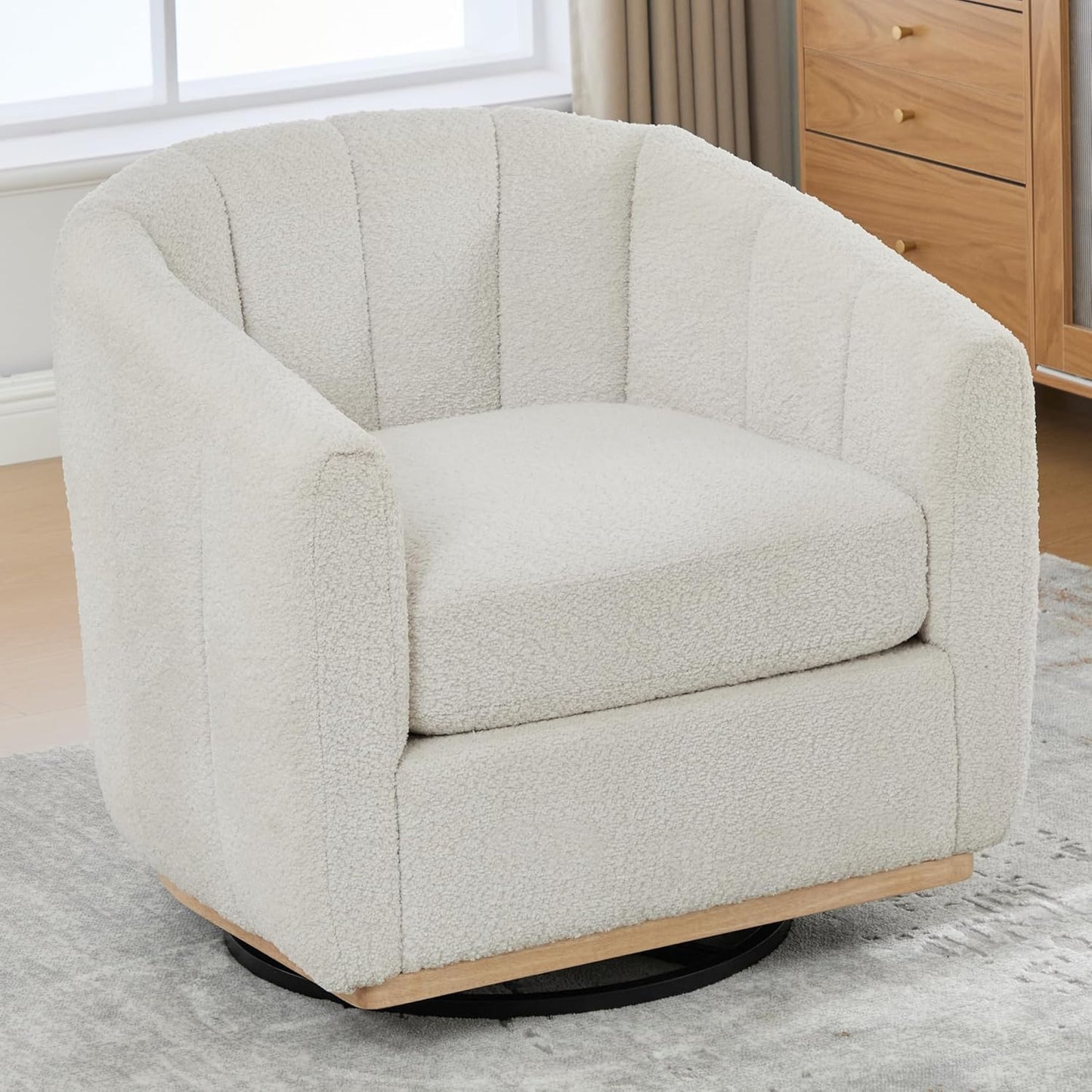 Aoiy & Wifon 32.33" W Swivel Accent Barrel Chair, Round Living Room Swivel Chair, Boucle, Ivory