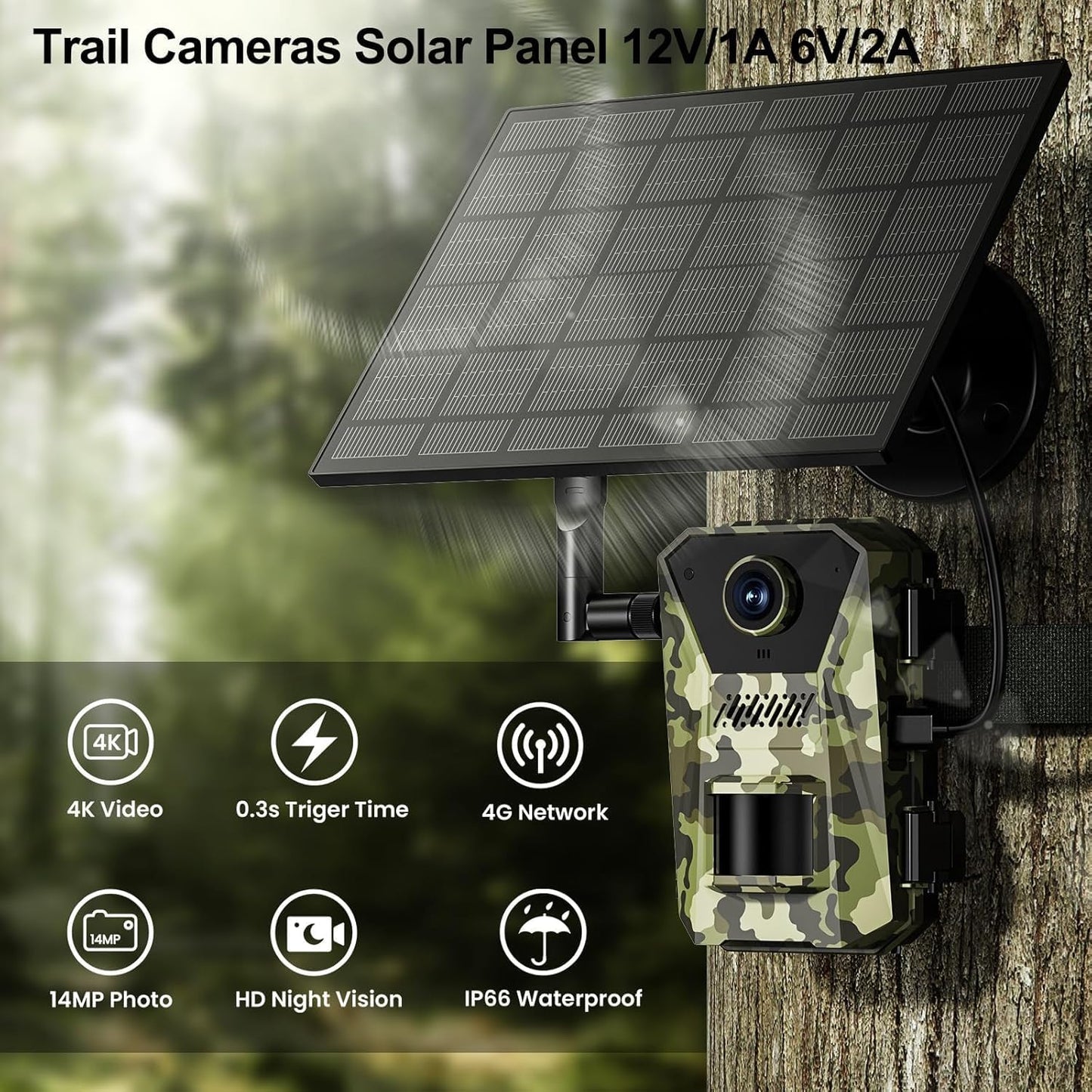 5W Trail Camera Solar Panel 12V/1A 6V/1.5A Solar Battery Charger Kit Built-in 5200mAH Rechargeable Lithium Battery Compatible with Hunting Game Camera(2 Pack)