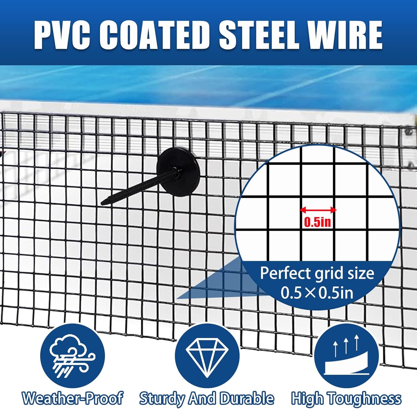 6in x 120ft Solar Panel Bird Mesh Black PVC Coated Steel Solar Panel Bird Guard Proofing| 60 Fastener Clips Prevents Birds, Pigeons, and Critter Guard from Getting Under The Solar Panels