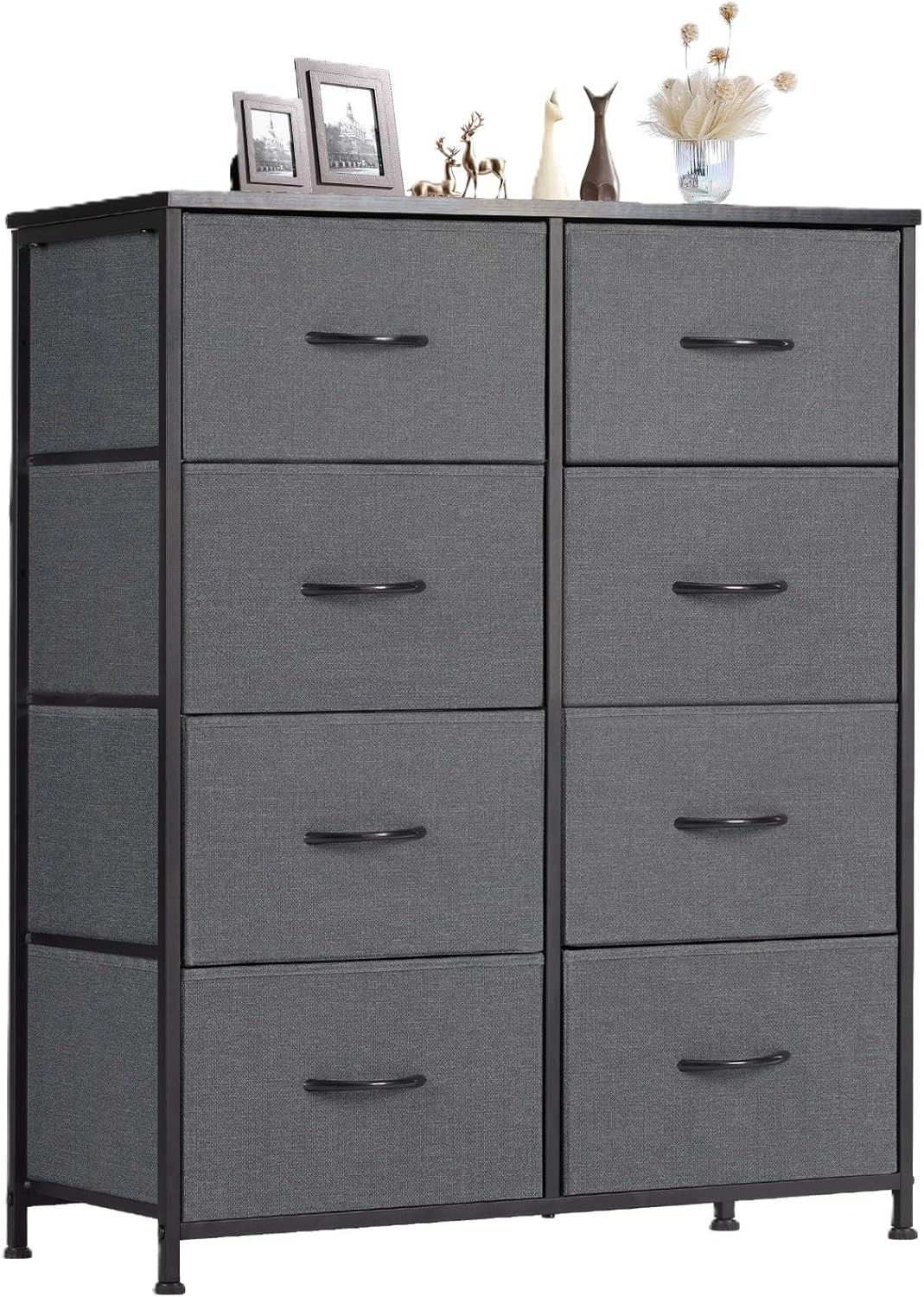 Sweetcrispy Dresser, Dresser for Bedroom Drawer Organizer Storage Drawers, Fabric Storage Tower with 8 Drawers, Chest of Drawers with Steel Frame, Wood Top for Nursery, Living Room, Closet