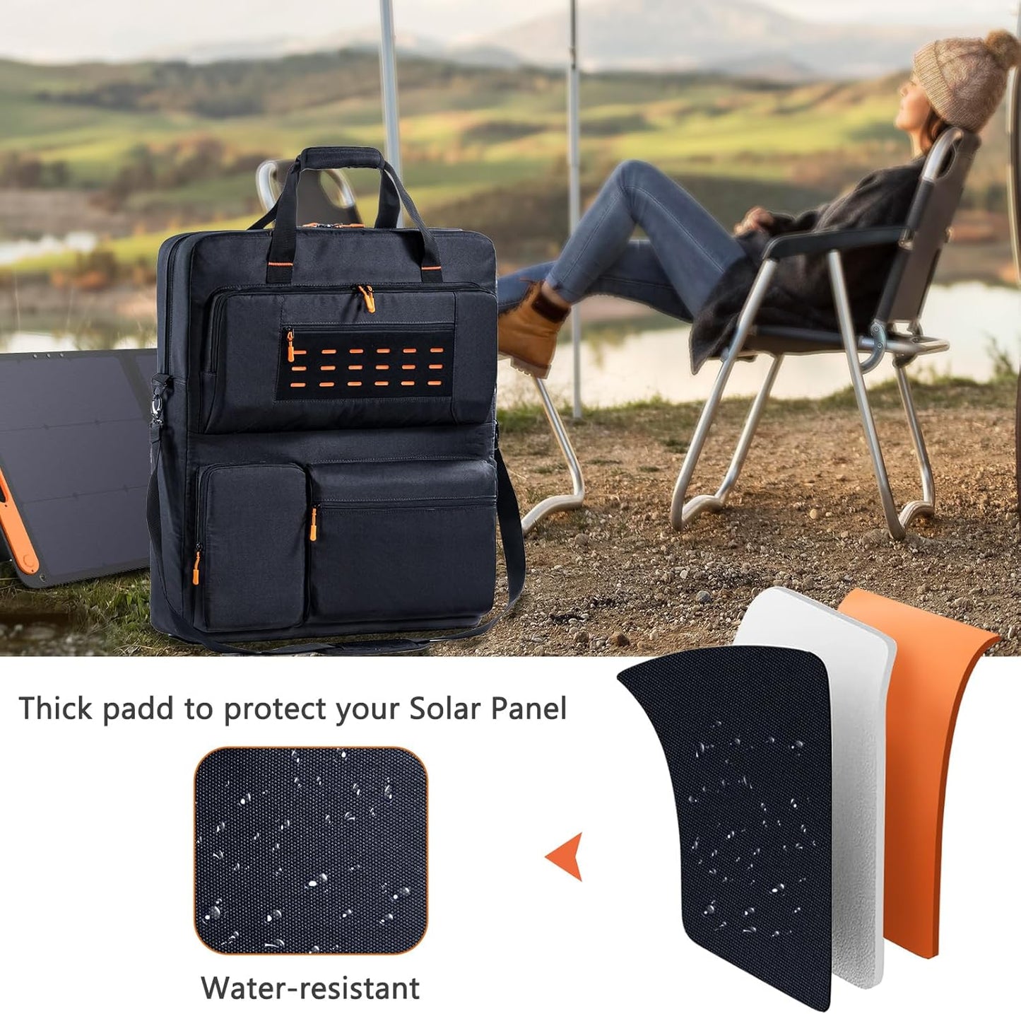 Travel Carrying Case Compatible with Jackery SolarSaga 100W 100X 200W - Solar Panel Storage Bag for 2 Battery Panels with Multiple Pocket