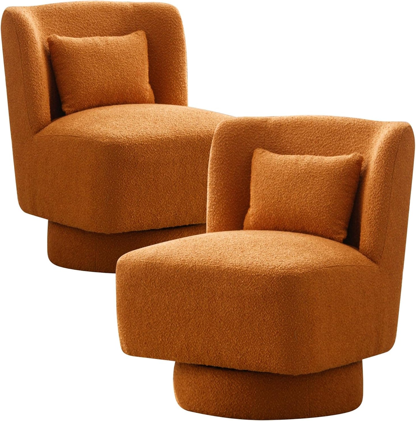 Aoiy & Wifon 23.6" W Comfy Swivel Accent Chair, Modern Living Room Accent Chair, 360 Degree Swivel Barrel Chairs for Living Room, Boucle, Black, 2PACK