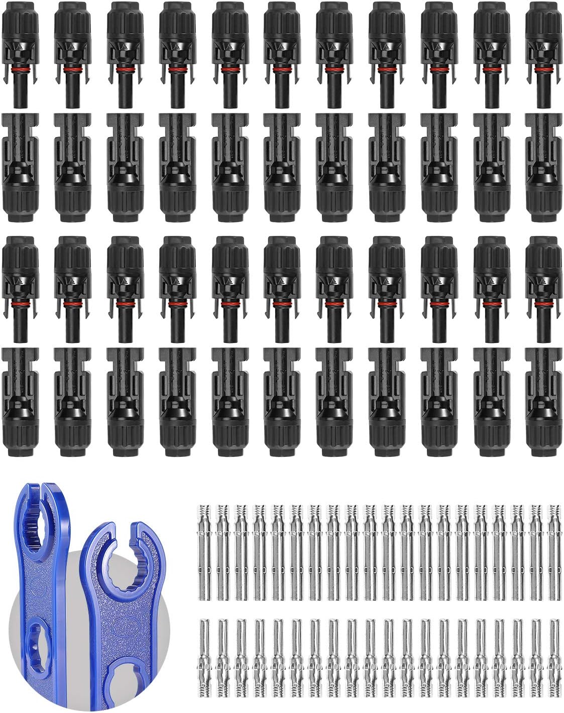 BougeRV 100PCS Solar Connector with Spanners IP67 Waterproof Solar Panel Cable Connectors Male/Female 50 Pairs(10AWG)