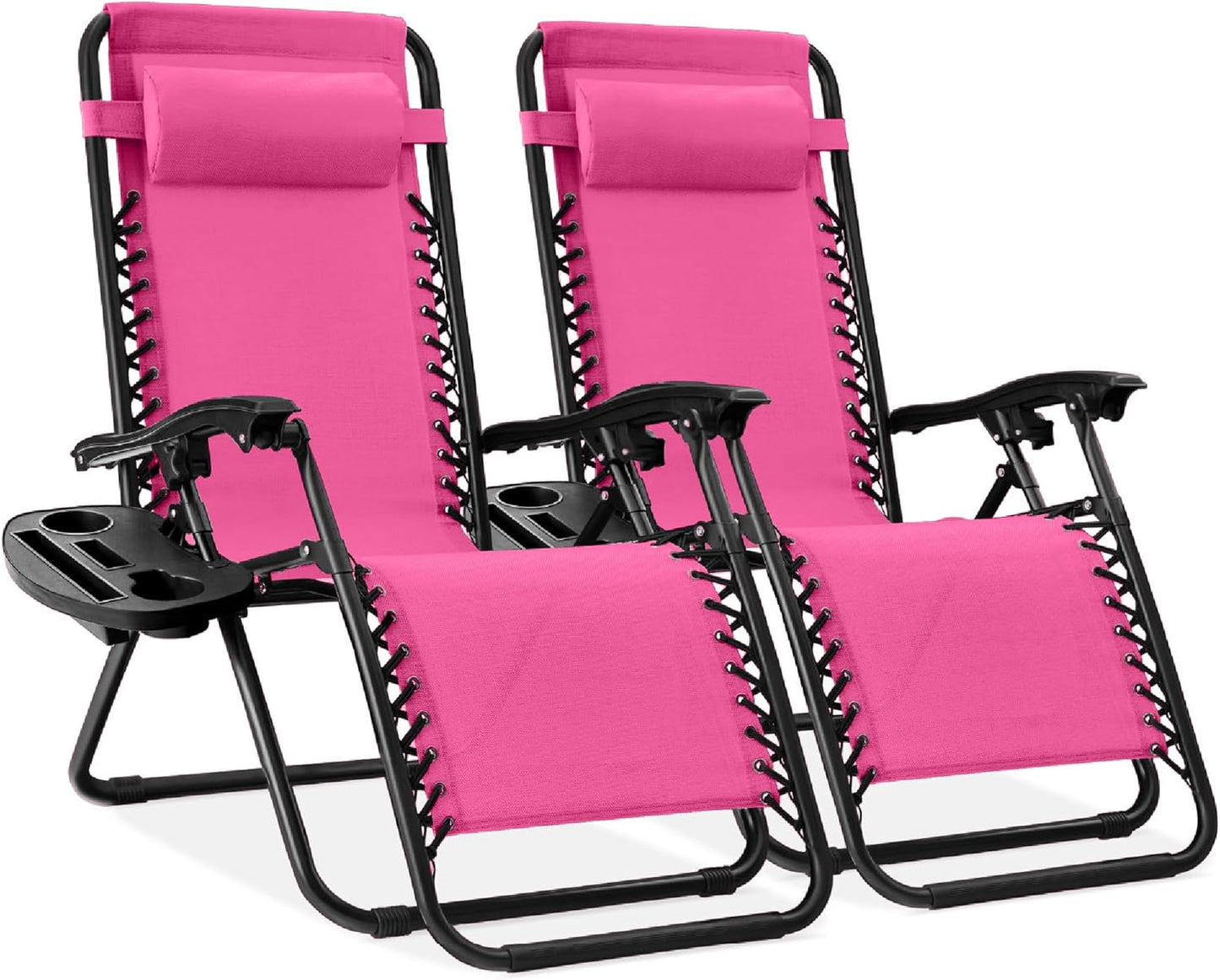 Best Choice Products Set of 2 Adjustable Steel Mesh Zero Gravity Lounge Chair Recliners w/Pillows and Cup Holder Trays - Gray