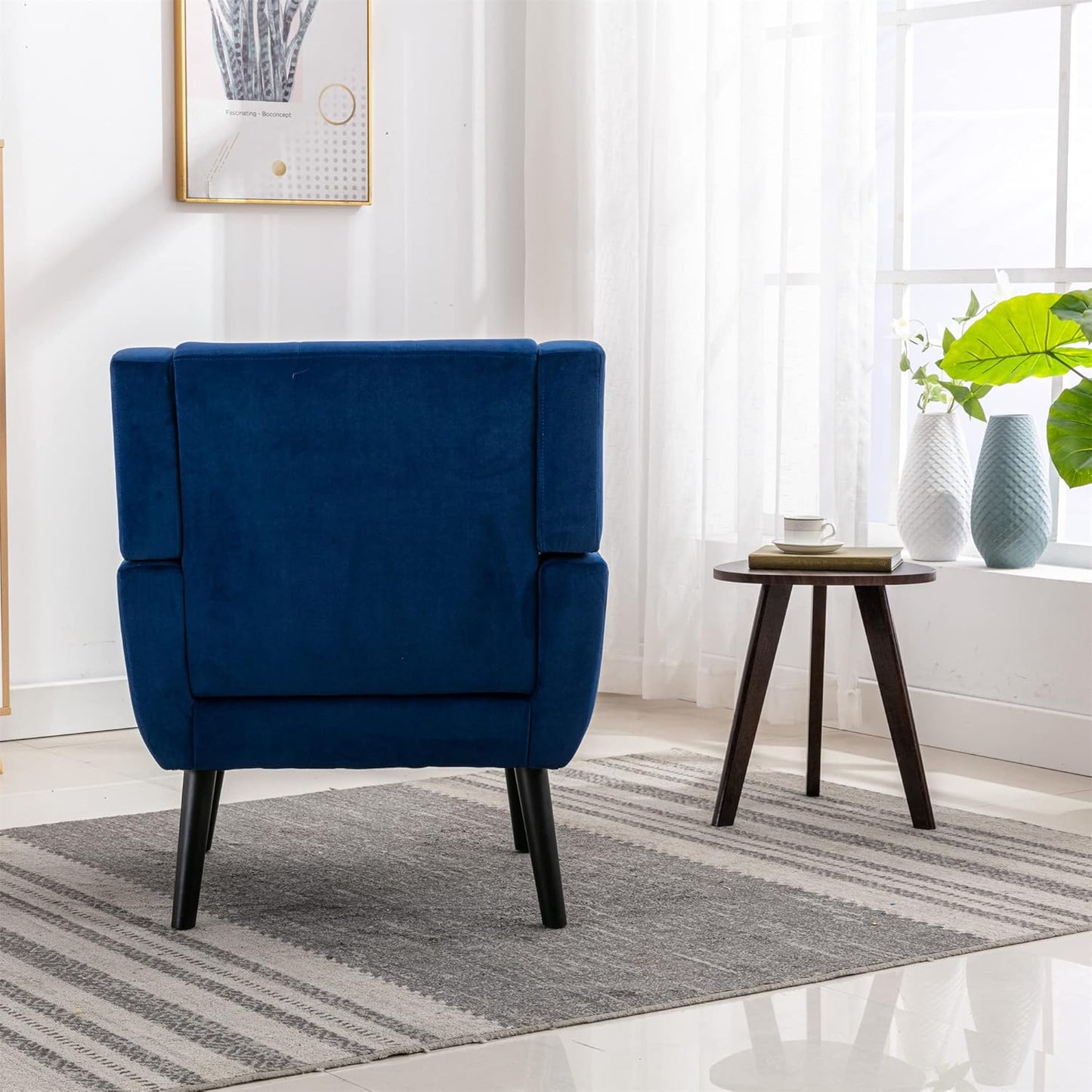 Accent Armchair, Living Room Chairs with Curved Back, Velvet Cushion, 250 Lbs Weight Capacity Ergonomics Accent Chair, Upholstered Single Sofa for Bedroom Royal Blue Foam