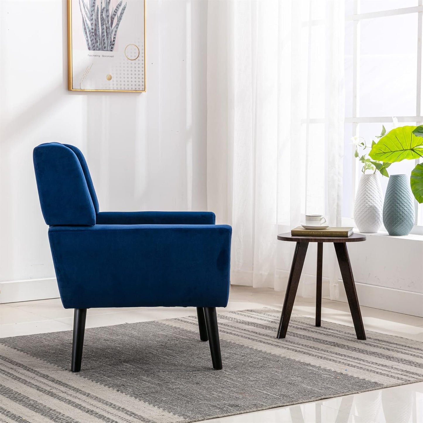 Accent Armchair, Living Room Chairs with Curved Back, Velvet Cushion, 250 Lbs Weight Capacity Ergonomics Accent Chair, Upholstered Single Sofa for Bedroom Royal Blue Foam