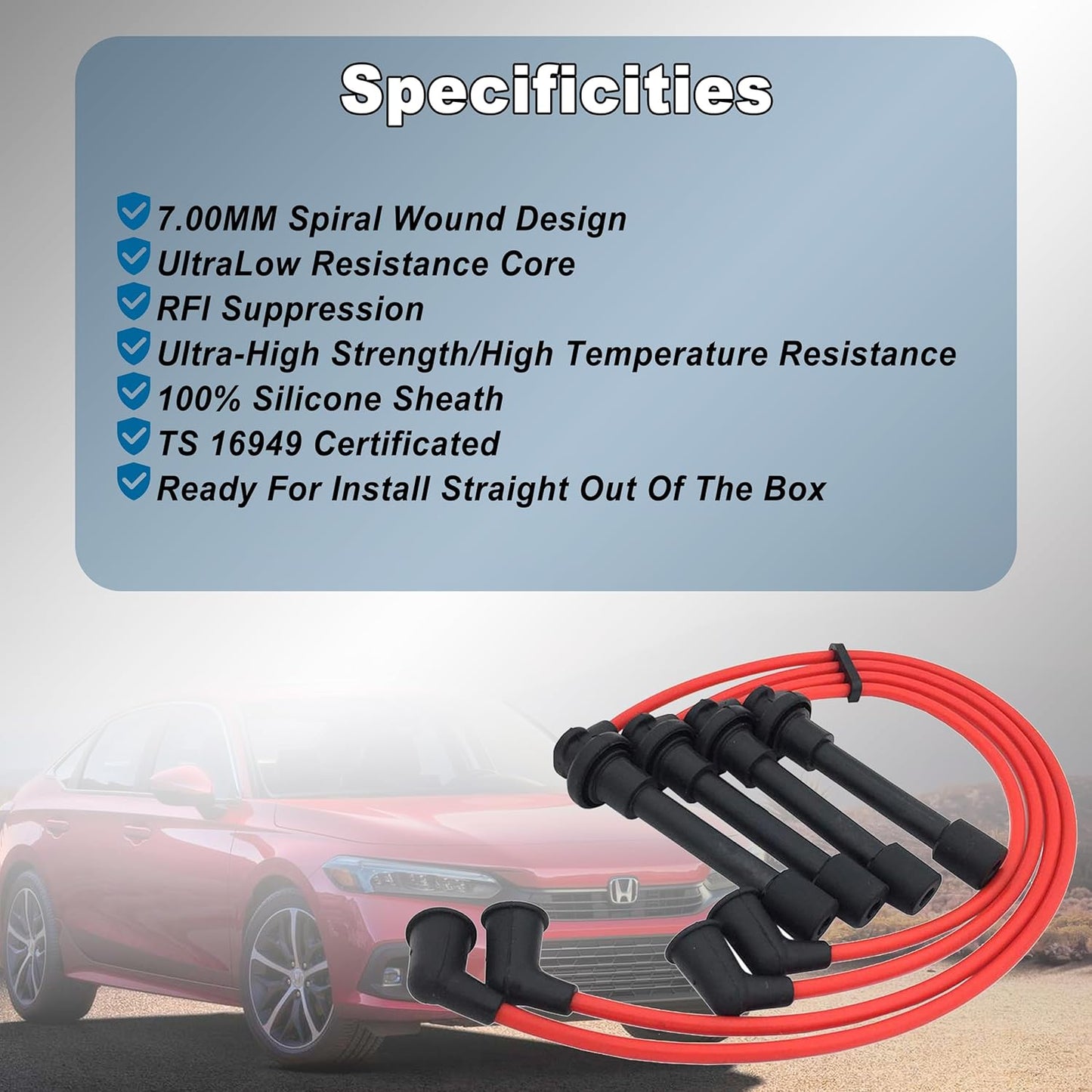 ADP Premium Spark Plug Wire Set Igniton Silicone Performance Cable Leads Compatible with Acura Certain Accord Civic CL EL Isuzu Oasis 1994-2002 1.6L 2.2L 2.3L