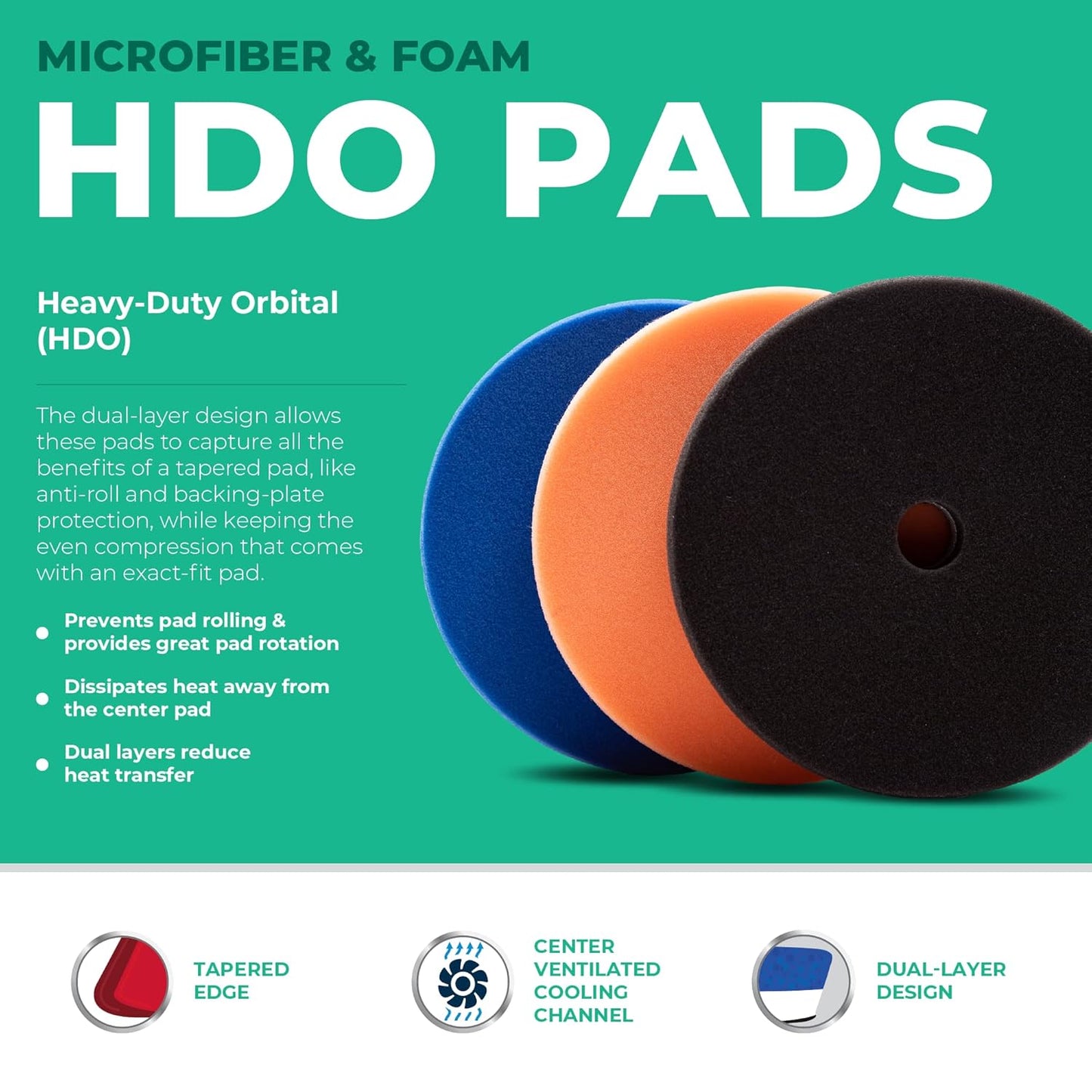 6.5" Lake Country HDO Foam Polishing Pad Kit (3-Pack) – Premium Heavy Duty Orbital Polishing Pads for Painted Surfaces – Fits 6" Backing Plate