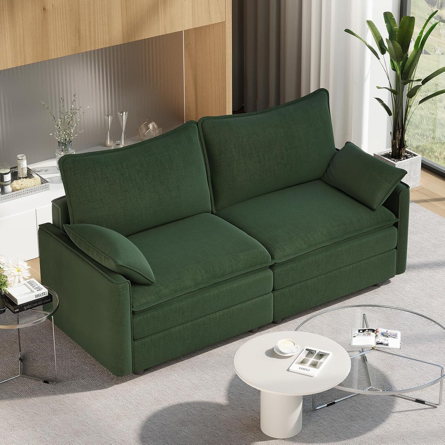Vesgantti 108" Modular Sectional Sofa, Comfy Cloud Couch with Movable Ottoman Deep Seat Chenille L Shaped Modular Sofa, Sectional Couches for Living Room, Bedroom and Apartment, Beige