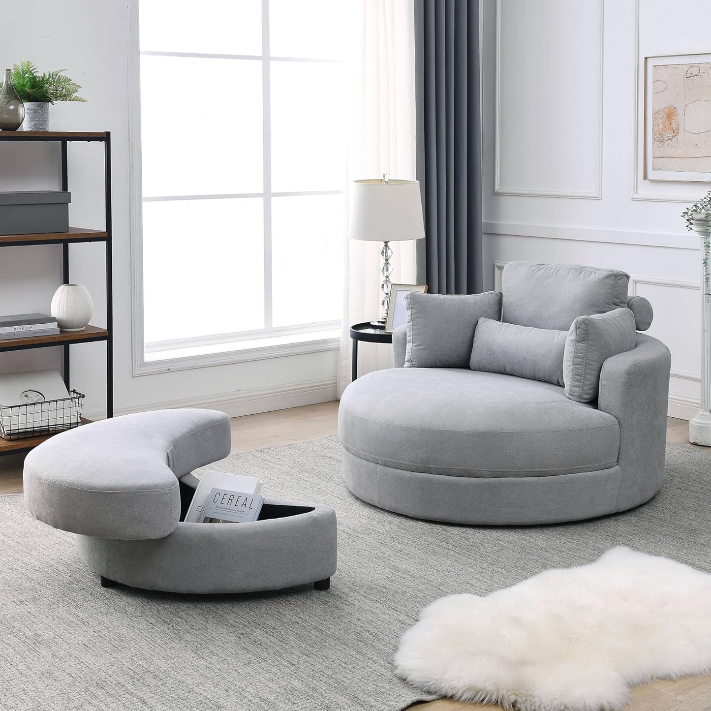 42IN Oversized Swivel Accent Chair and a Half Sofa Upholstered Big Round Barrel Chair Cute for Living Room Bedroom Hotel Office Corner Reading (Beige Boucle)