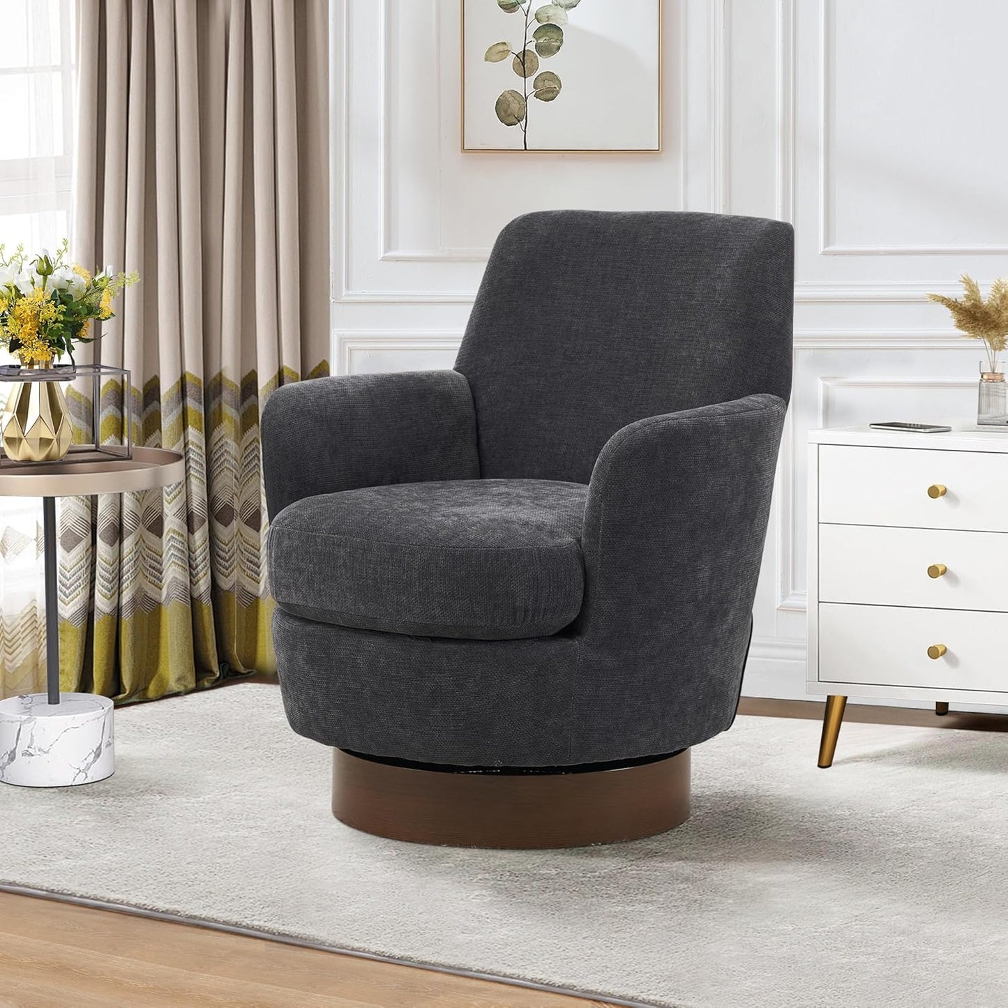 Swivel Barrel Chair Set of 2, Linen Modern Swivel Accent Chairs Armchair with Gold Stainless Steel Base, Reading Chair for Bedroom Comfy Round Barrel Chair for Living Room, Beige