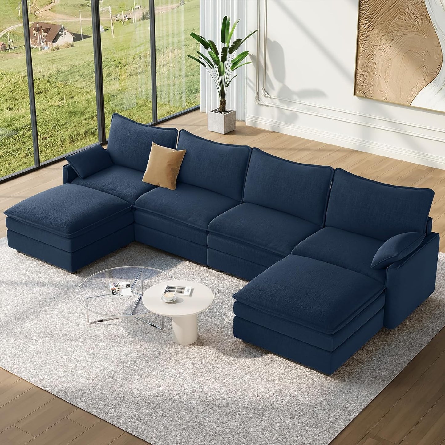 Vesgantti 108" Modular Sectional Sofa, Comfy Cloud Couch with Movable Ottoman Deep Seat Chenille L Shaped Modular Sofa, Sectional Couches for Living Room, Bedroom and Apartment, Beige