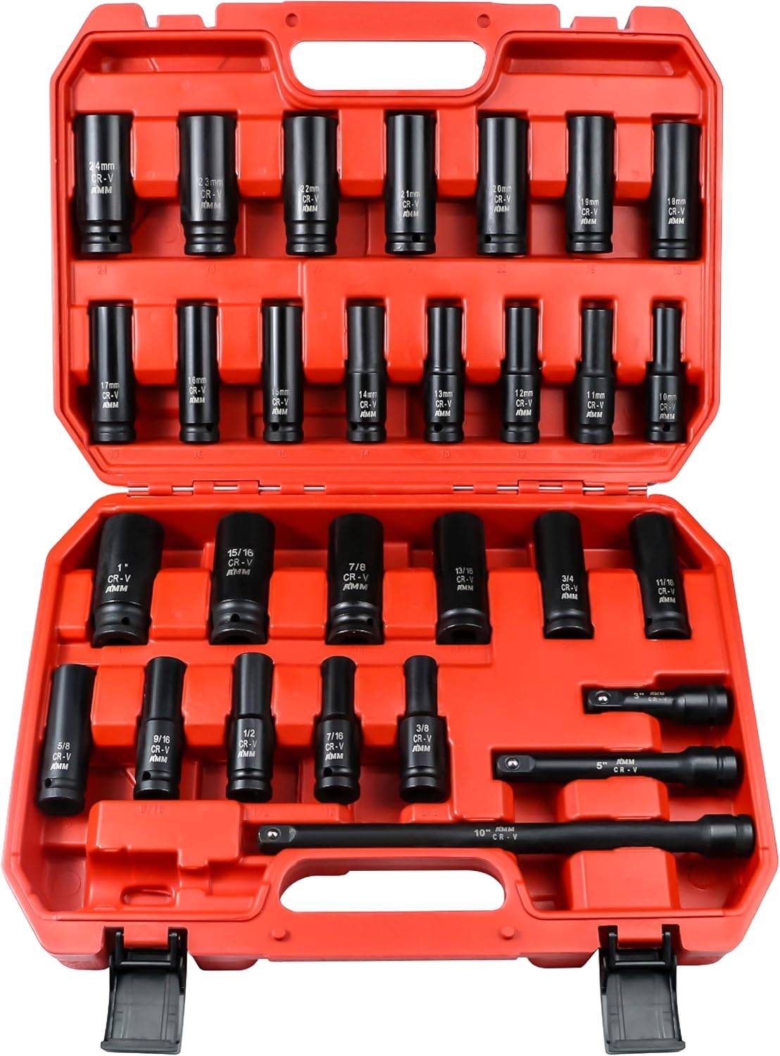 AMM Mechanics Tool Set, 1/4 in, 3/8 in and 1/2 in Drive socket set, 202 Piece