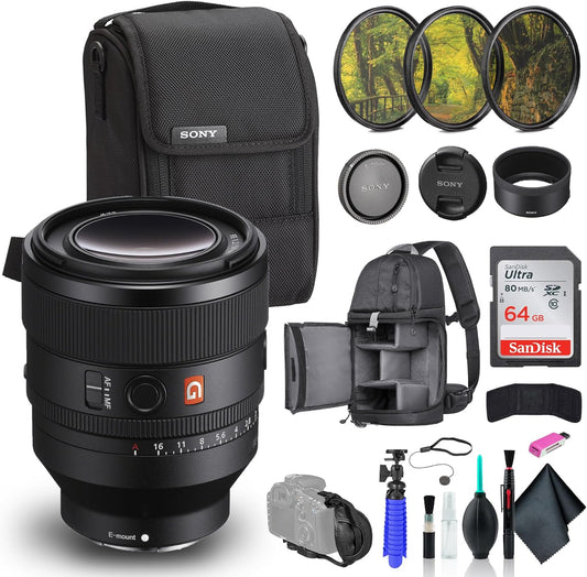 Sony FE 50mm F1.2 GM Standard Prime Lens (SEL50F12GM) – Full-Frame E-Mount | Ultra-Bright F1.2 Aperture | 64GB Memory Card, Filter Kit, Backpack, Flex Tripod, Cap Keeper, Cleaning Kit and More