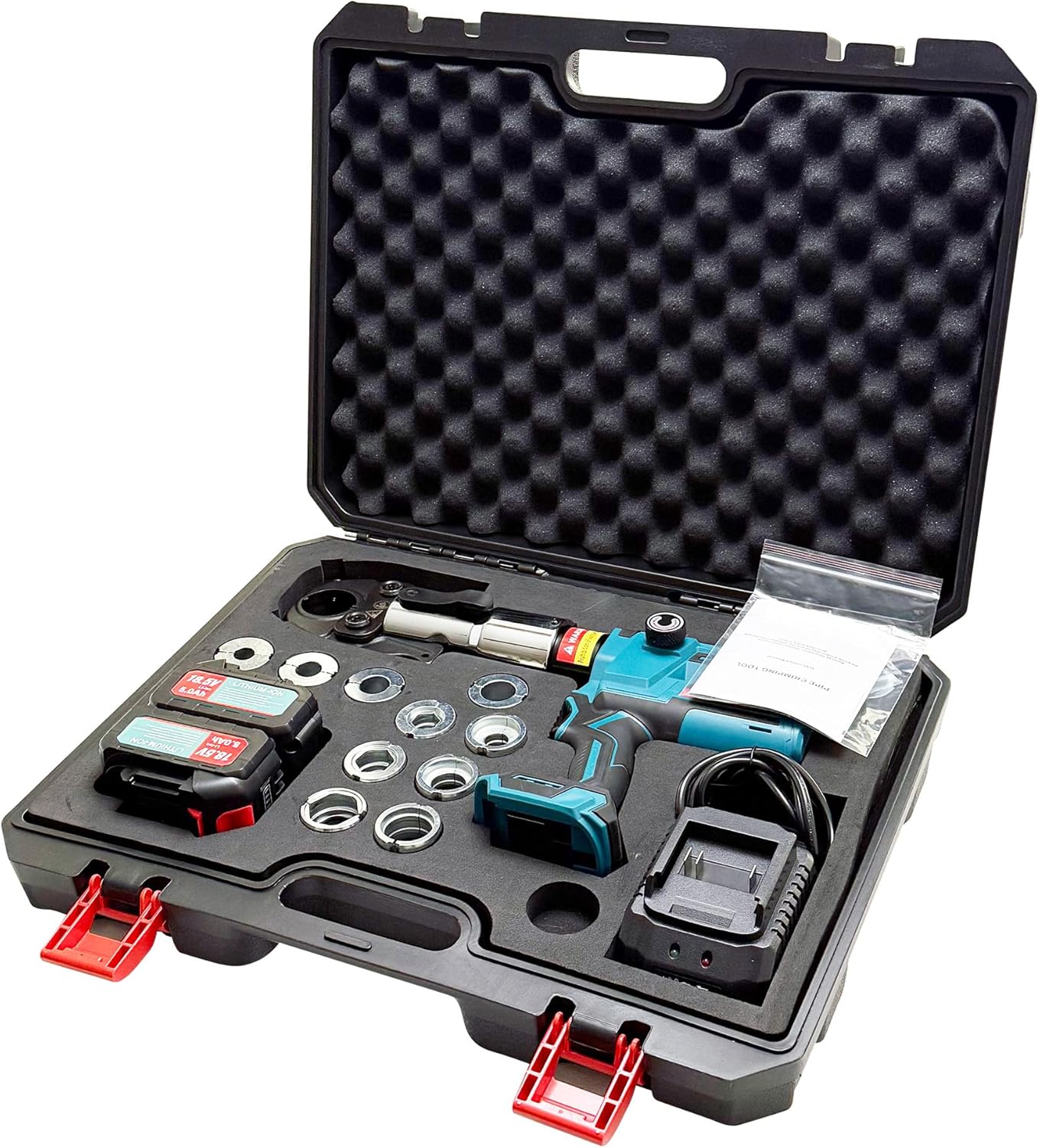 AMZCNC 18V Cordless Plumbing Press Tool Kit w/ 1/2",3/4",1" Copper & 3/8",1/2",5/8",3/4",1" PEX Dies | F877 Stainless Sleeves | ASTM F1807 for Plumbers