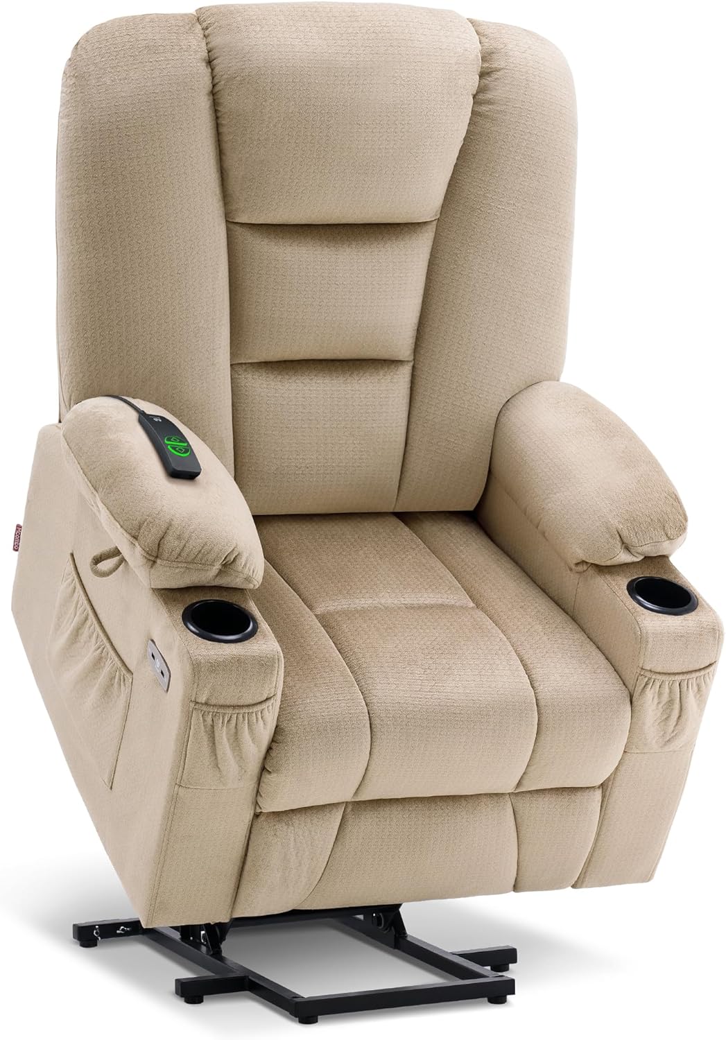 MCombo Large Power Lift Recliner Chair Sofa with Massage and Heat for Big and Tall Elderly People, 3 Positions, Cup Holders, and USB Ports, Fabric 7549 (Large, Burgundy)