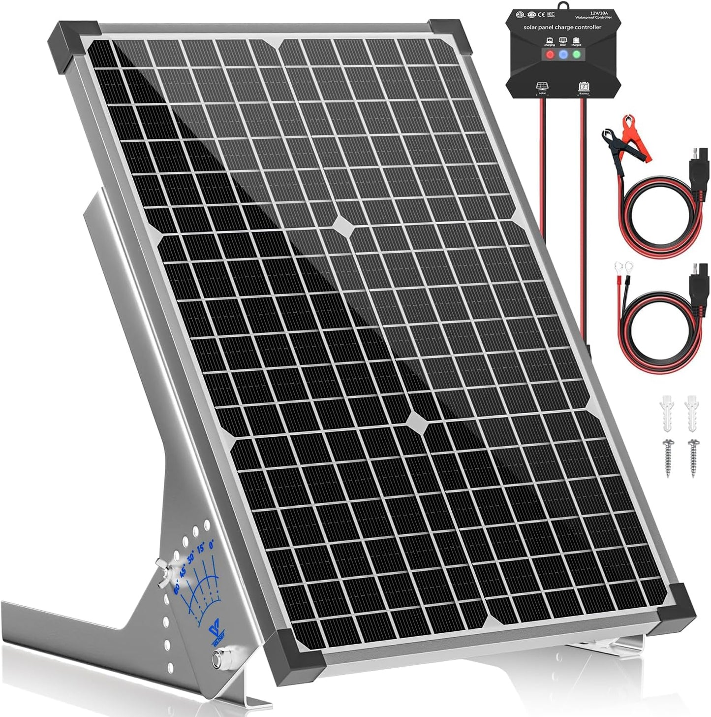50W Solar Panel Kit, 12V Solar Battery Trickle Charger Maintainer + 10A MPPT Charge Controller + Adjustable Mount Bracket,Waterproof Solar Panel Battery Charger for Car Boat Marine RV Roof