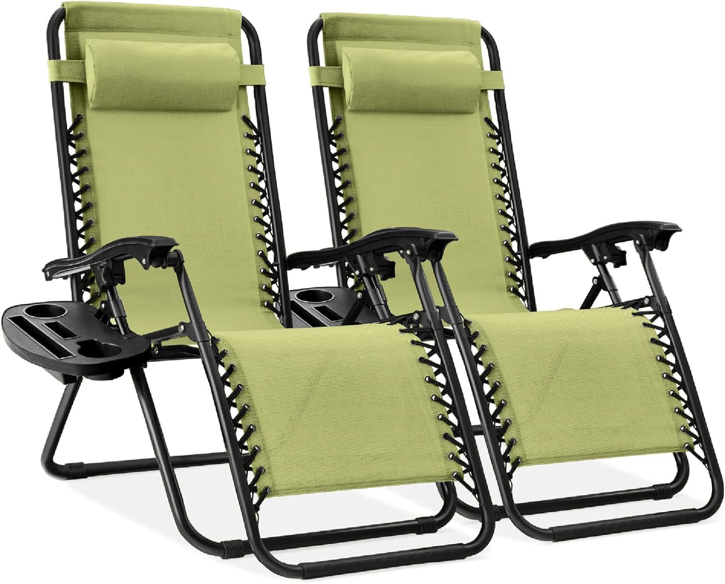 Best Choice Products Set of 2 Adjustable Steel Mesh Zero Gravity Lounge Chair Recliners w/Pillows and Cup Holder Trays - Black