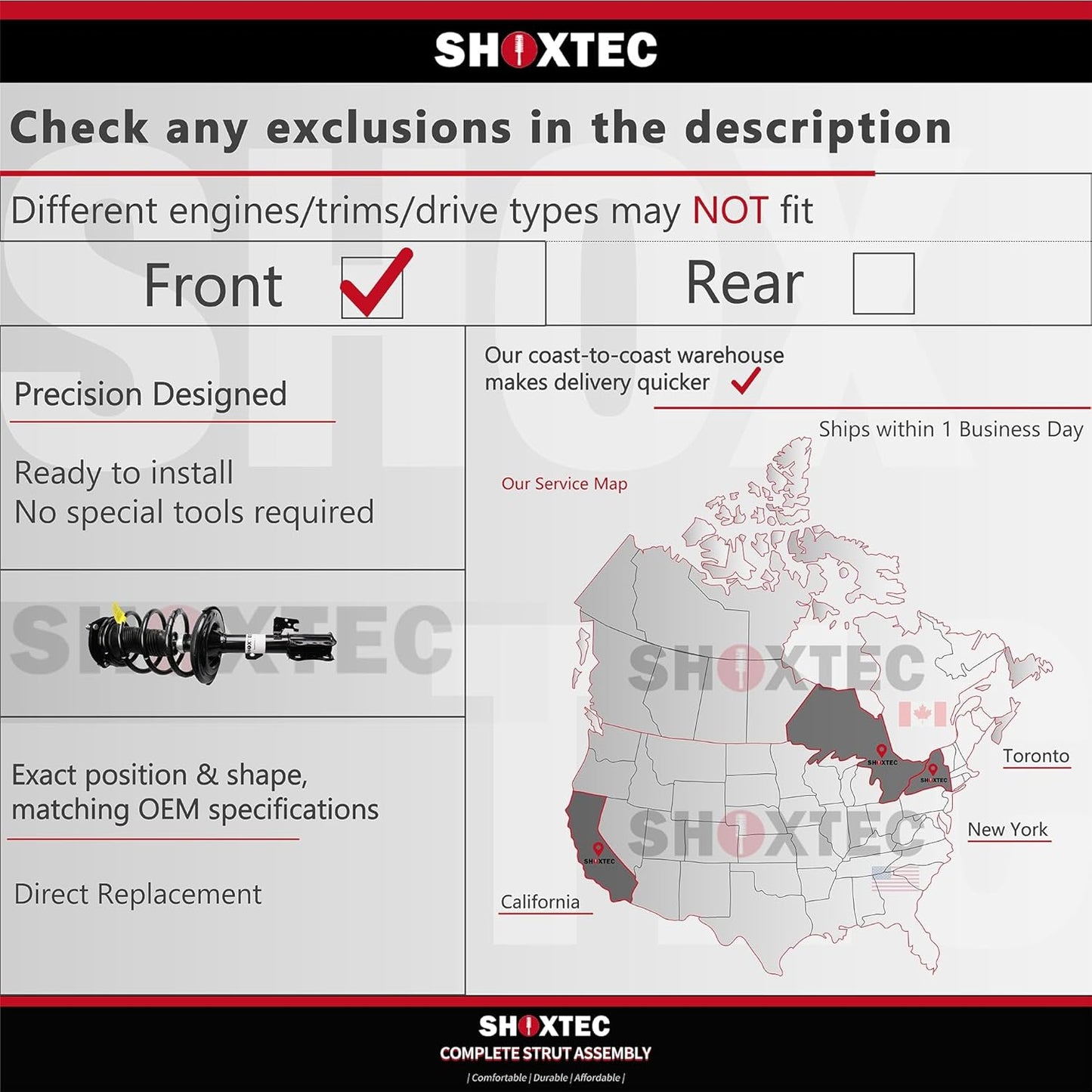 Shoxtec Front Pair Complete Struts Assembly Replacement for 2011-2019 Chrysler 300; Replacement for 2011 Dodge Challenger Coil Spring Shock Absorber Repl. part no 572665