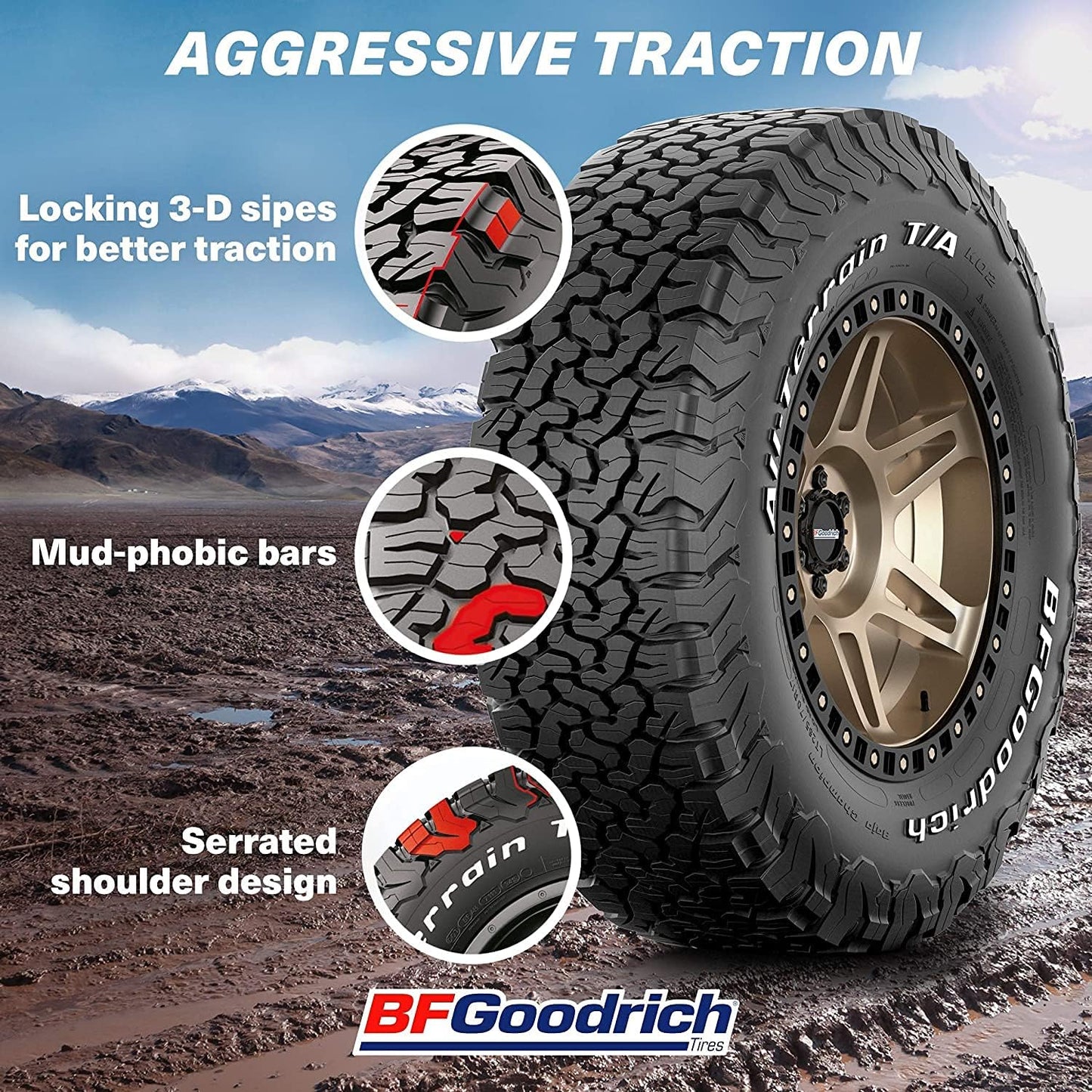 BFGoodrich All Terrain T/A KO2 Radial Car Tire for Light Trucks, SUVs, and Crossovers, 33x10.50R15/C 114R LRC