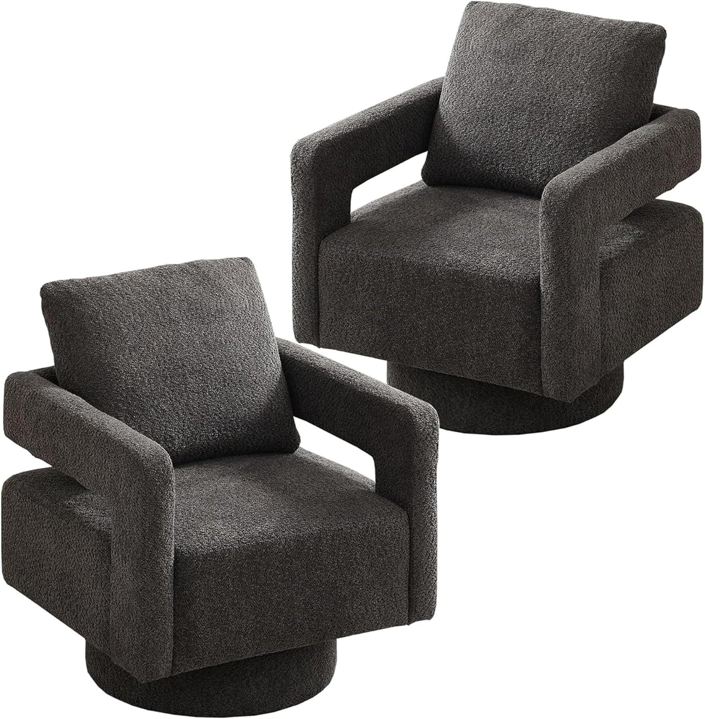 Swivel Accent Chair Set of 2, Modern Swivel Barrel Chair for Living Room, 360 Degree Comfy Square Accent Chair with Open Back, Upholstered Armchair for Bedroom,Reading, Linen Blend, Pale Green