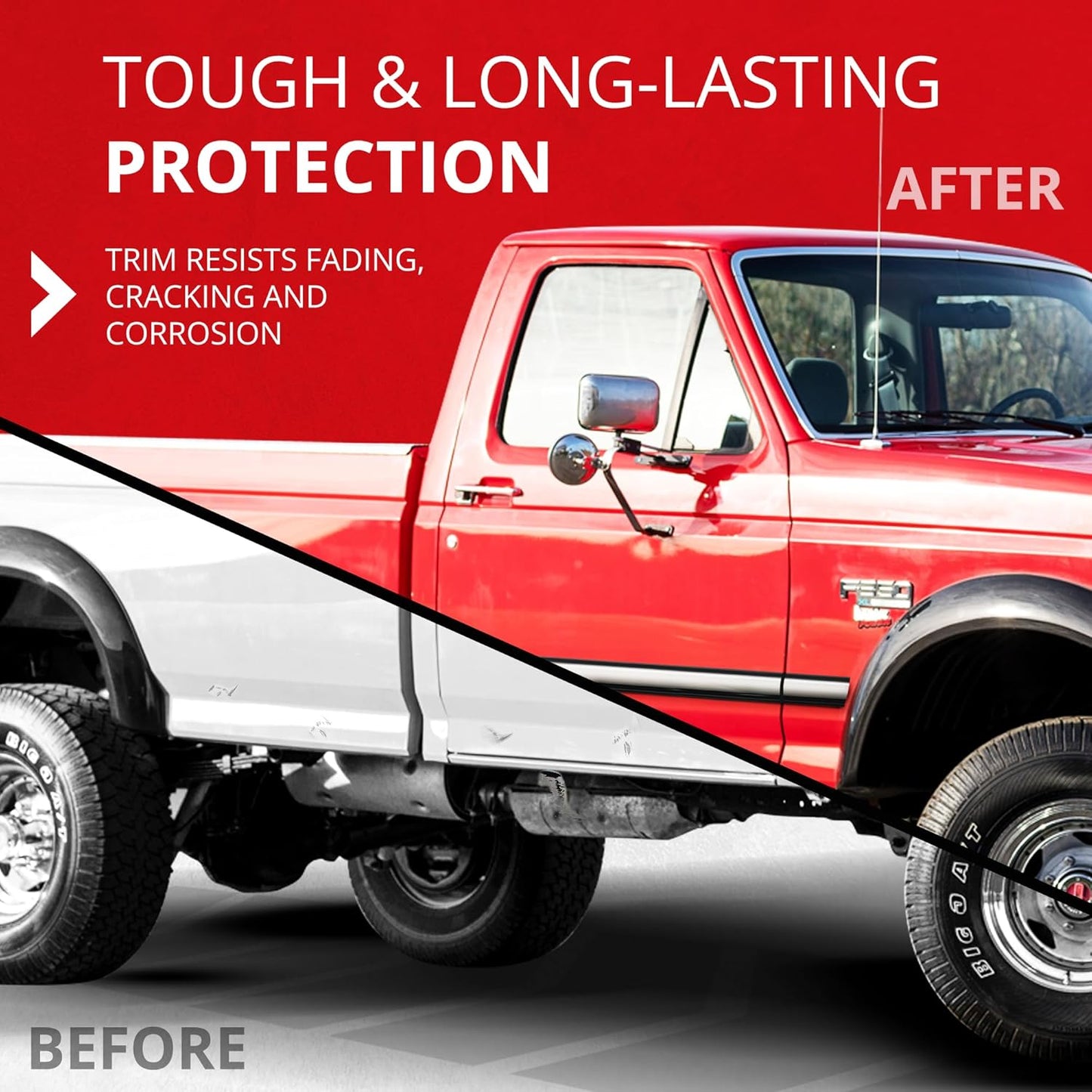 All-Fit Automotive Replacement Old Style Body Side Molding (2") – OEM Grade Black and Chrome Trim Fits 1992–1997 Ford F150, F250, F350 & Bronco OBS – Easy to Install Truck Accessories (26 Ft Roll)