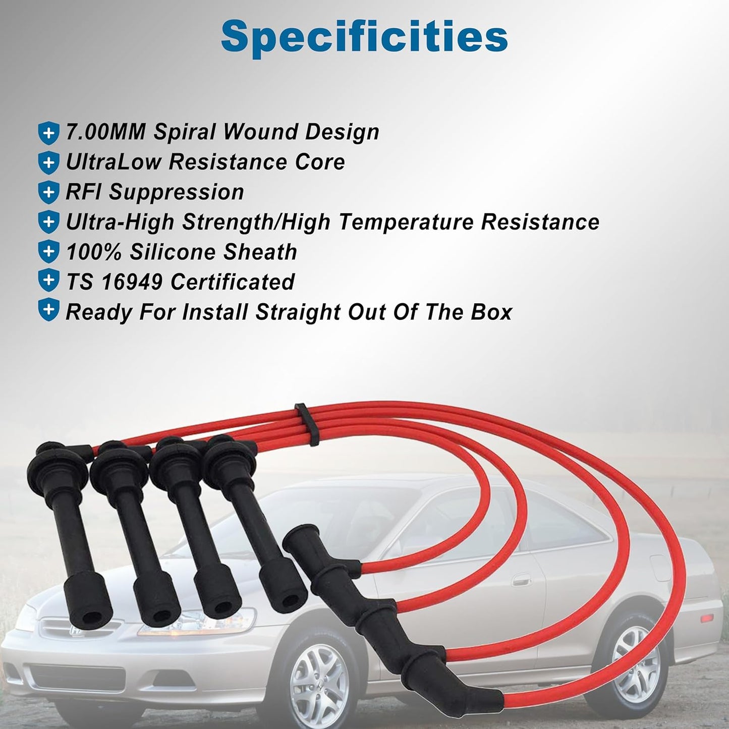 ADP Spark Plug Wires Ignition Conductor Cables Leads with High Performance Silicone Compatible with Certain Acura Honda Accord Civic CL EL Isuzu Oasis 1994-2002 1.6L 2.2L 2.3L H (4PCS)