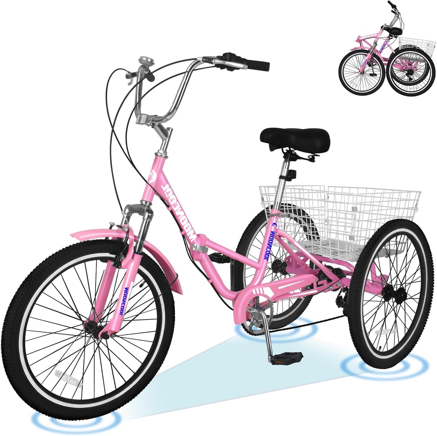 ABORON Adults Tricycle, 3 Wheels Bike for Adult, Tricycle for Adults, Double-Wall Wheel Rims, Tricycle for Women Men Exercise Outdoor Sports