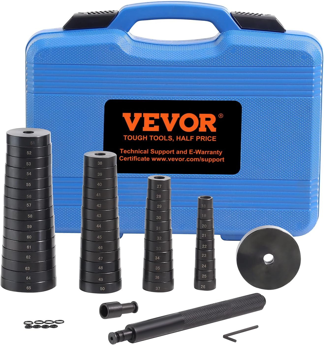 VEVOR 52PCS Custom Bushing Bearing & Seal Driver Set, Transmission Wheel Axle Bearing Race, Seal Driver Installer Remover, 18-65mm & 74mm Metric Discs Bush Removal Puller Bearing Press Tool Kit