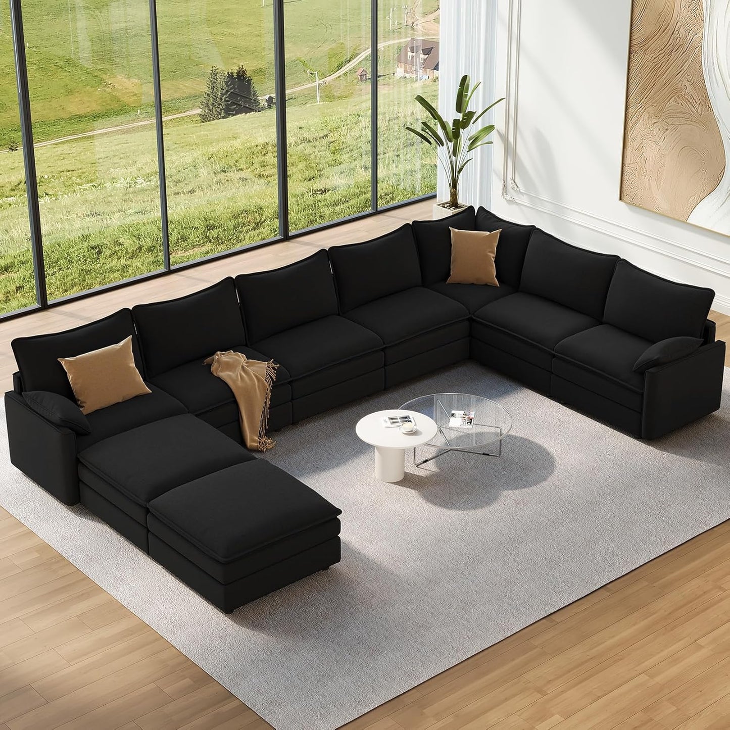 Vesgantti 108" Modular Sectional Sofa, Comfy Cloud Couch with Movable Ottoman Deep Seat Chenille L Shaped Modular Sofa, Sectional Couches for Living Room, Bedroom and Apartment, Beige
