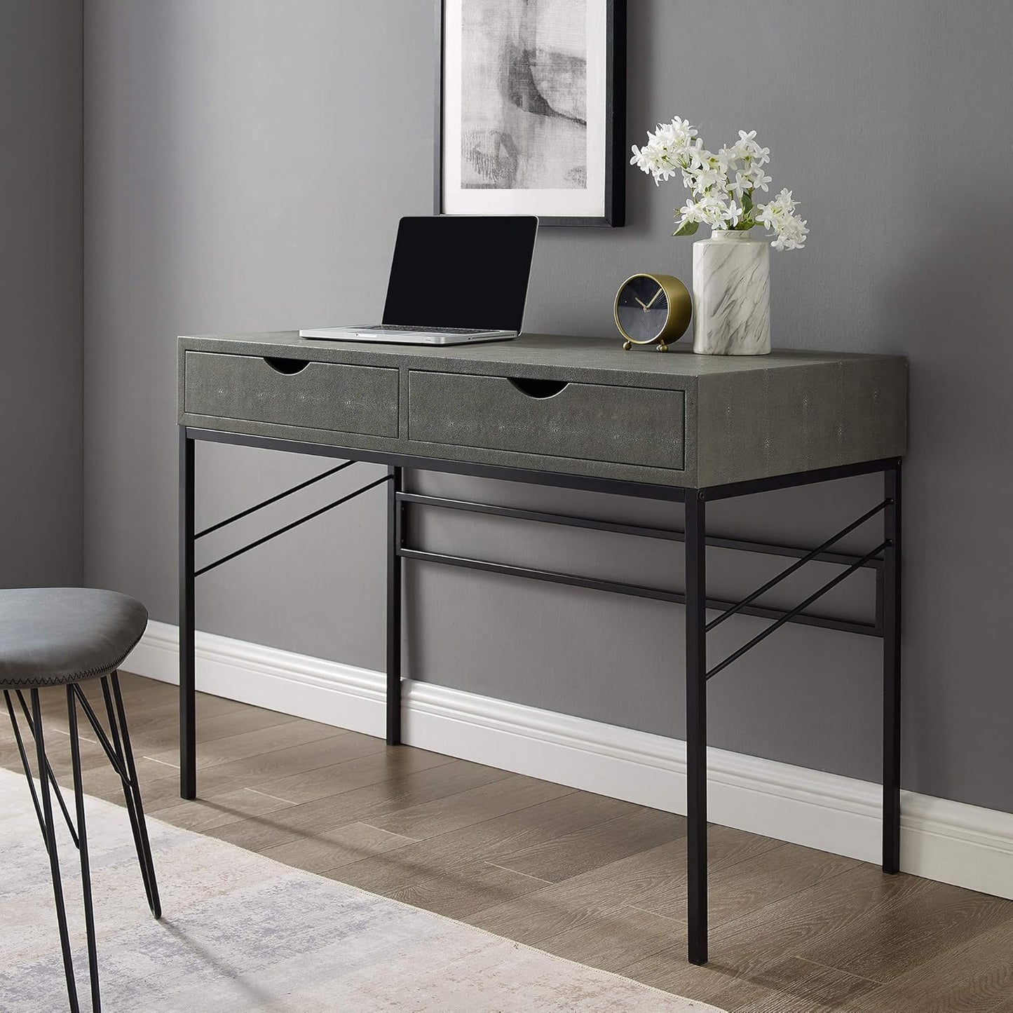Walker Edison 2 Drawer Modern Wood and Metal Computer Writing Desk Home Office Workstation Small, 44 Inch, Grey