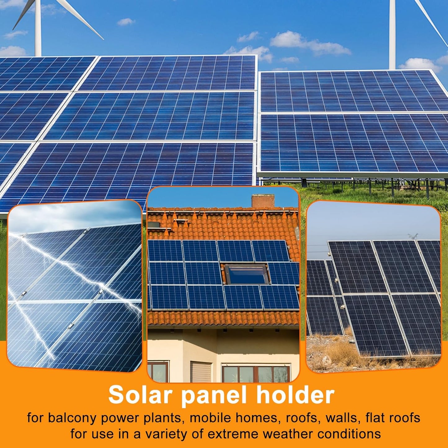 Solar Panel Mount, Aluminum Alloy Adjustable Solar Panel Tilt Mount Brackets, Black Baking Paint Anti-Corrosion Solar Panel Stand Suitable for 50W 70W 100W 150W 200W 300W 400W