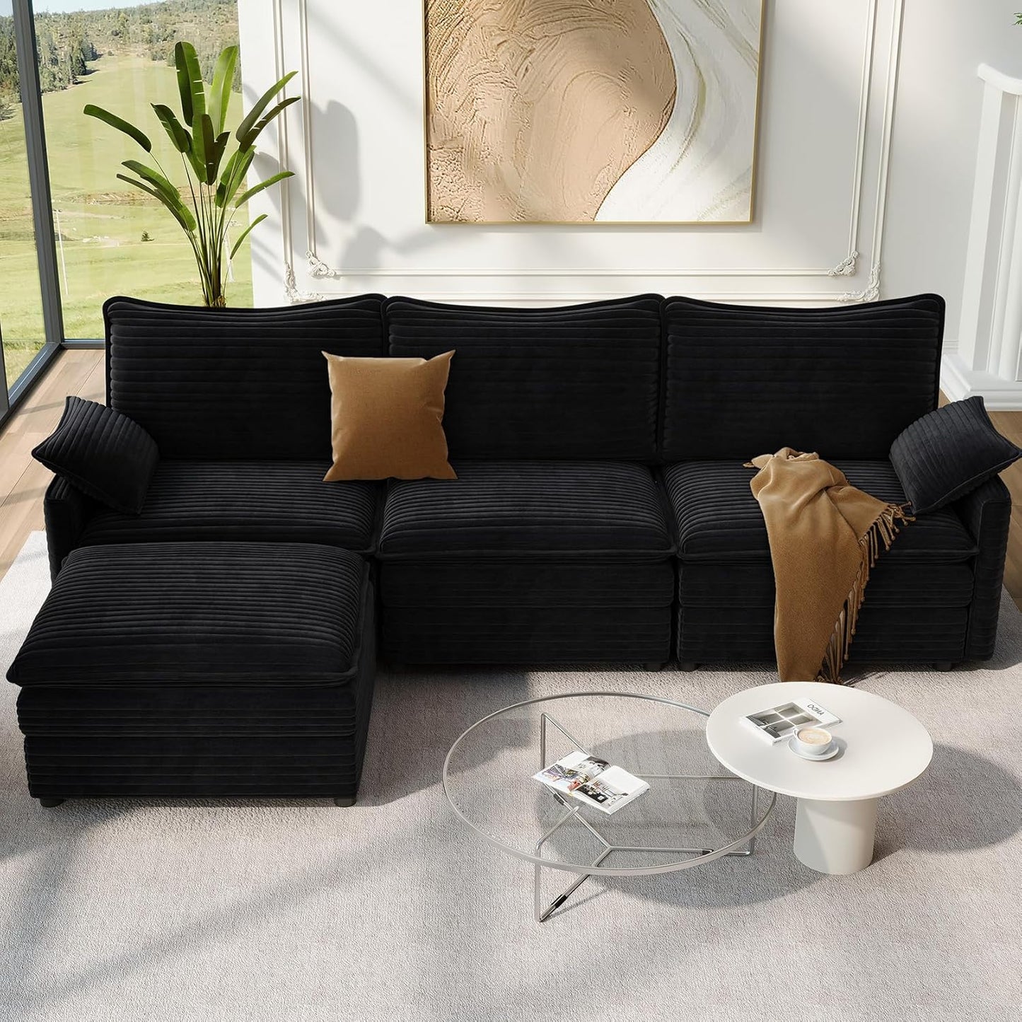 Vesgantti 108" Modular Sectional Sofa, Comfy Cloud Couch with Movable Ottoman Deep Seat Chenille L Shaped Modular Sofa, Sectional Couches for Living Room, Bedroom and Apartment, Beige