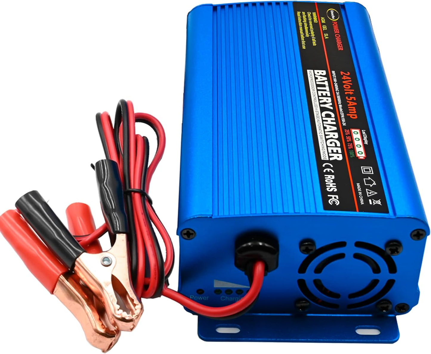 24V Battery Charger Automatic Smart Charger 5A trickle Charger and I/O Switch 3 pin XLR Connector for Charging AGM Gel Lead-Acid Batteries for Cars wheelchairs Boats