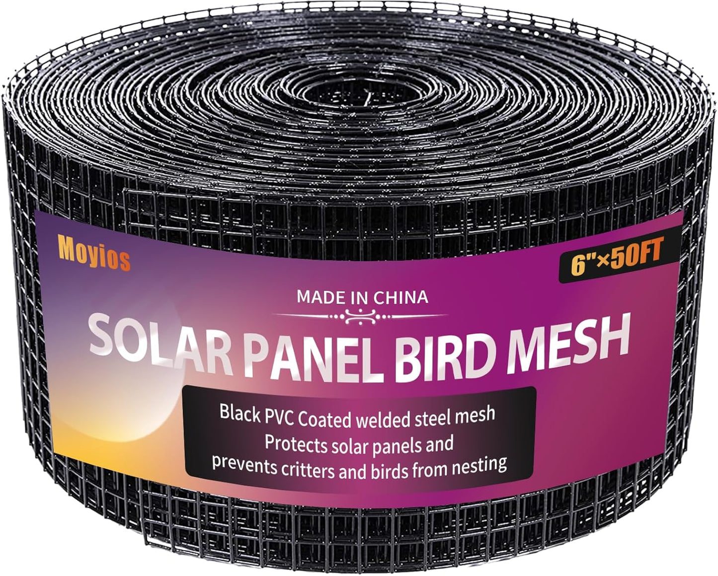 6in x 120ft Solar Panel Bird Mesh Black PVC Coated Steel Solar Panel Bird Guard Proofing| 60 Fastener Clips Prevents Birds, Pigeons, and Critter Guard from Getting Under The Solar Panels