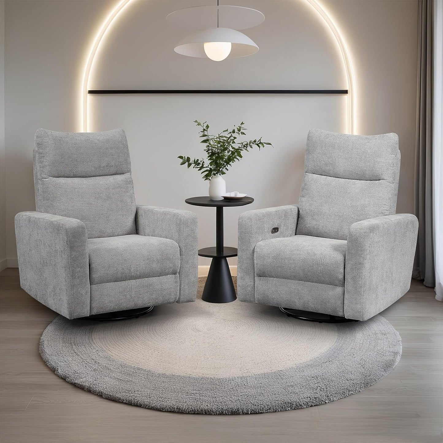Accent Chairs 360° Recliner Chair Swivel Rocker Chair for Adults, Nursery Swivel Chairs for Living Room, High Back Upholstered Deep Seat Lazy Boy Recliner Chairs (Polyester Fabric- Dark Gray-1PCS)