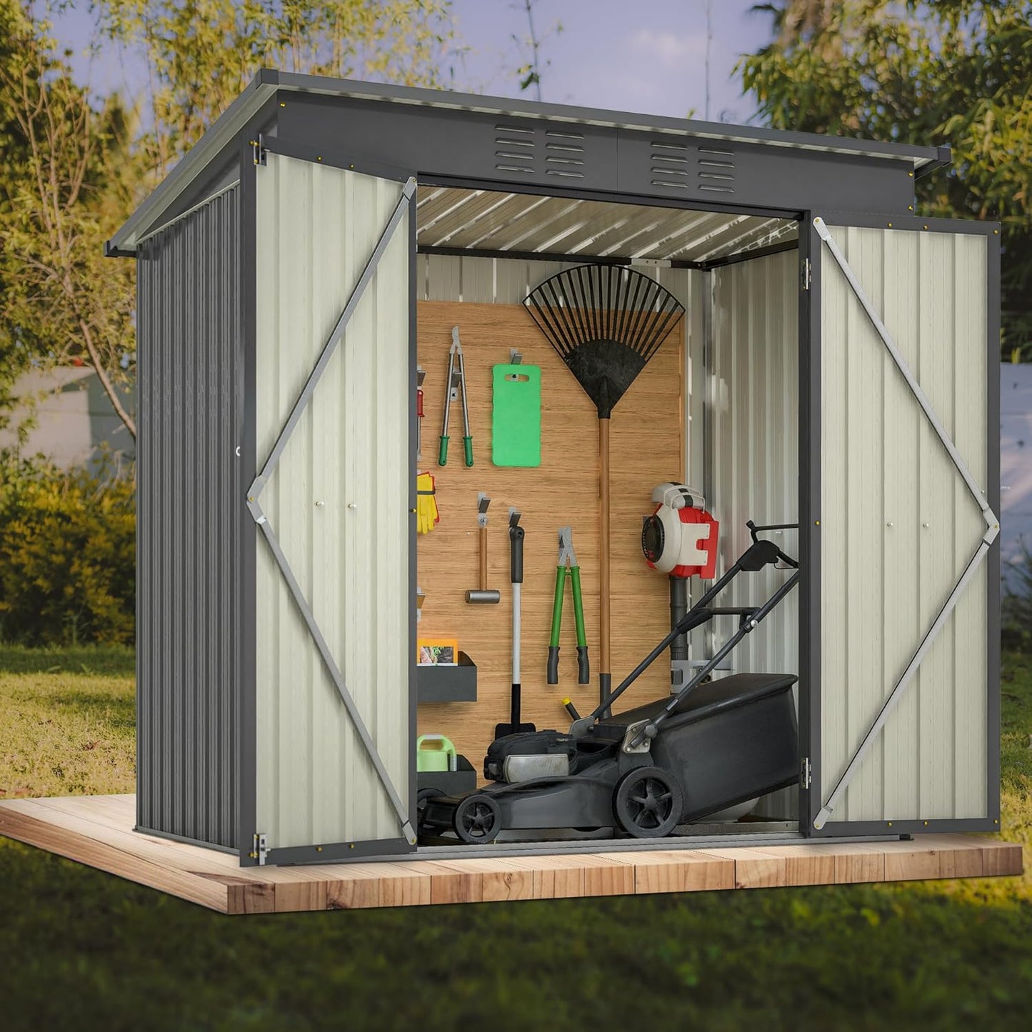 6' x 4' Outdoor Metal Storage Shed, Galvanized Steel Tool Garden Shed, for Patio Backyard Lawn Garden (6x4 Ft Grey)