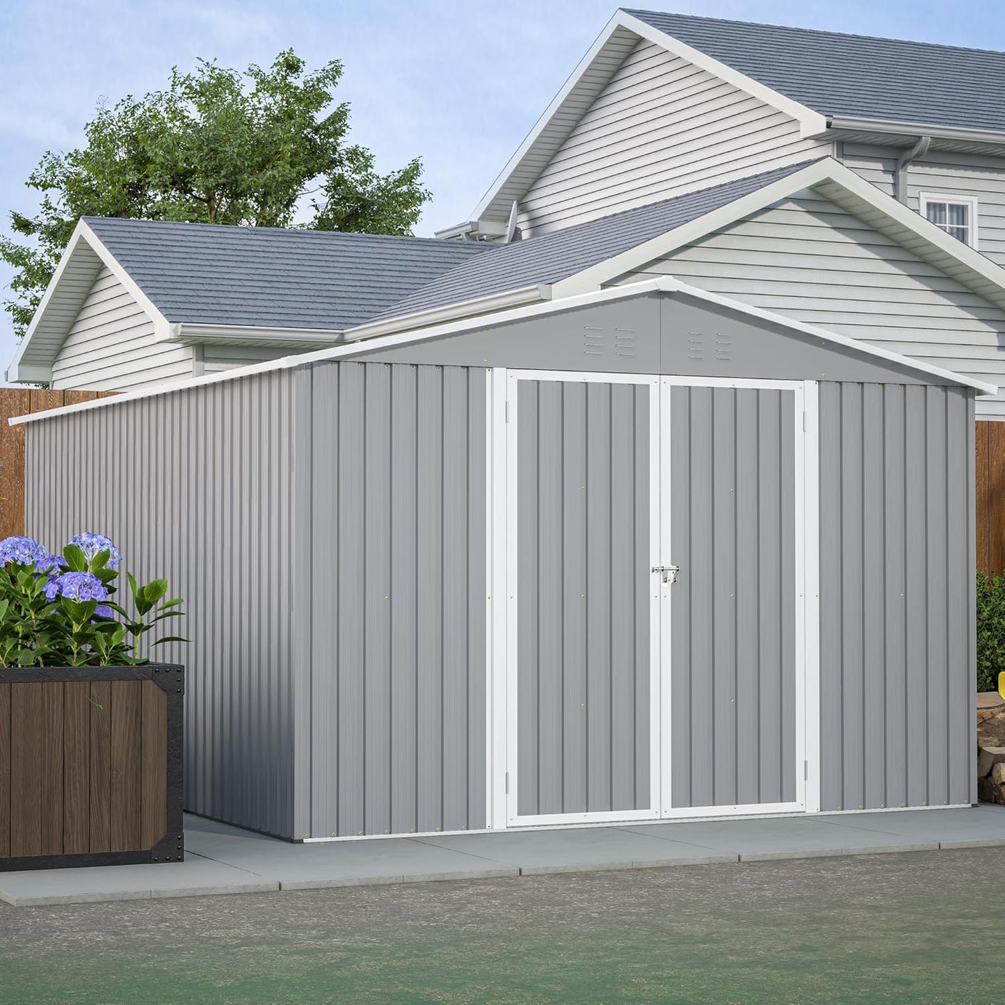 4'x8' Metal Shed Outdoor Storage Shed,Metal Steel Utility Tool Shed Storage House with Double Lockable Doors and Air Vent for Backyard Garden Patio Lawn Gray