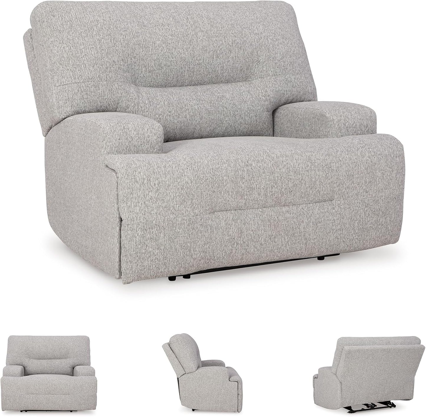 Signature Design by Ashley Acklen Place Contemporary Indoor Zero-Gravity Stain Resistant Oversized Upholstered Power Recliner with Adjustable Headrest and USB Port, Light Gray